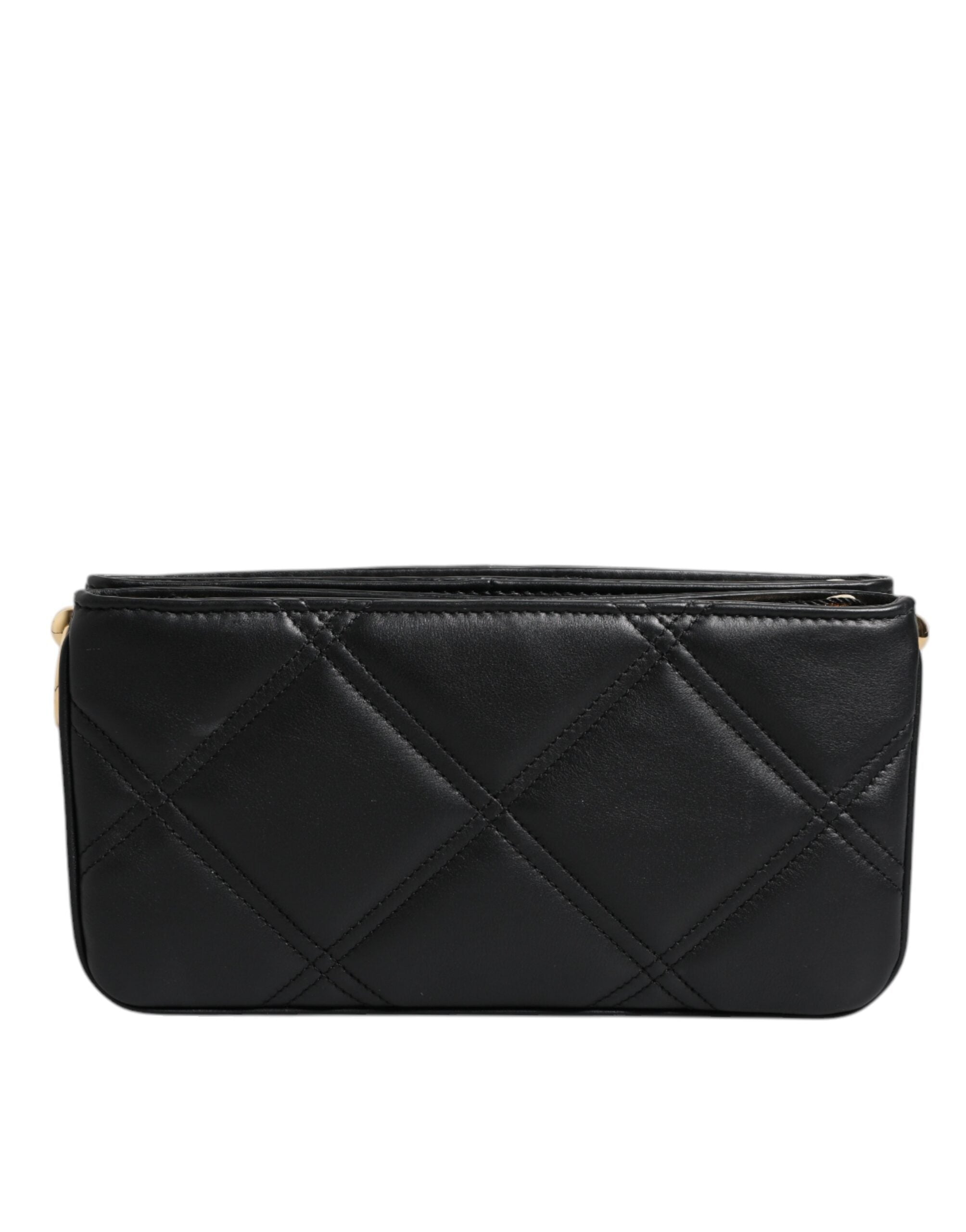 Dolce & Gabbana Leather Crystal Embellished Logo Shoulder Black Bag Glam Steals