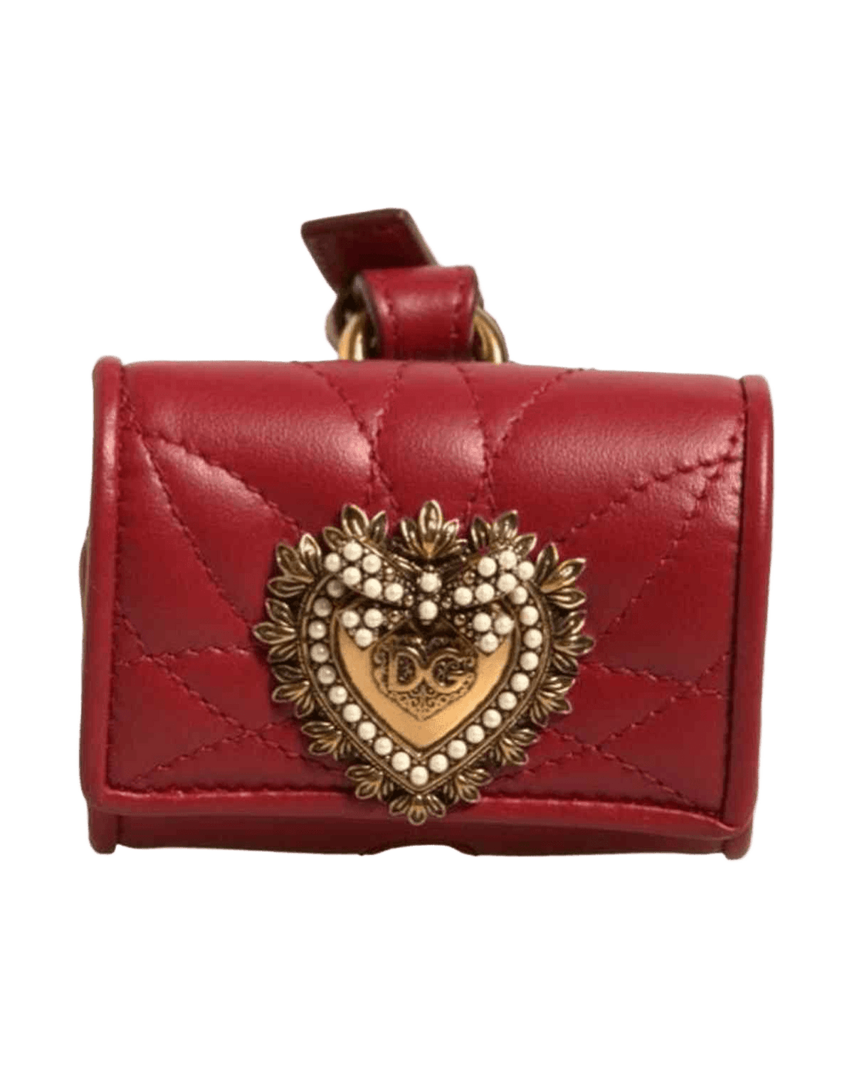 Dolce & Gabbana Black Leather Devotion Heart Strap Airpod Case Headphone & Headset Accessories