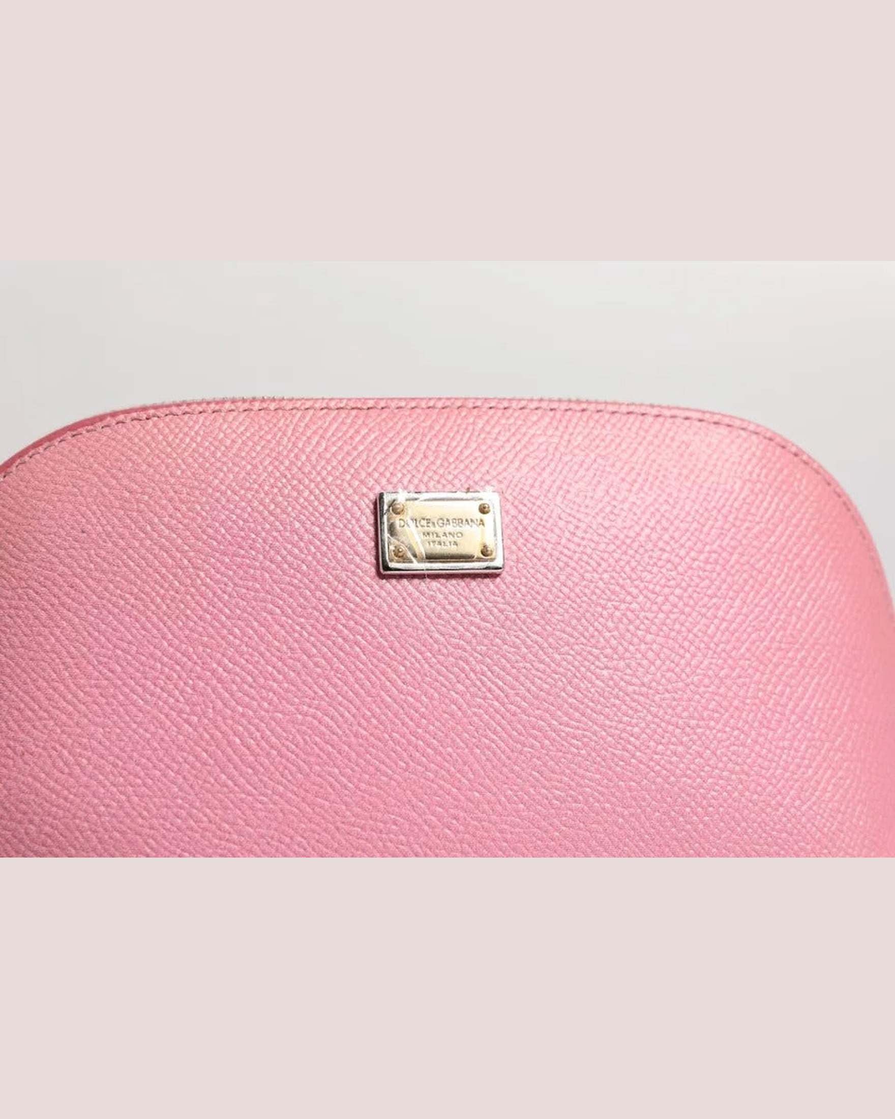 Dolce & Gabbana Leather Dg Logo Zip Around Hand Purse Pouch Pink Wallet Glam Steals