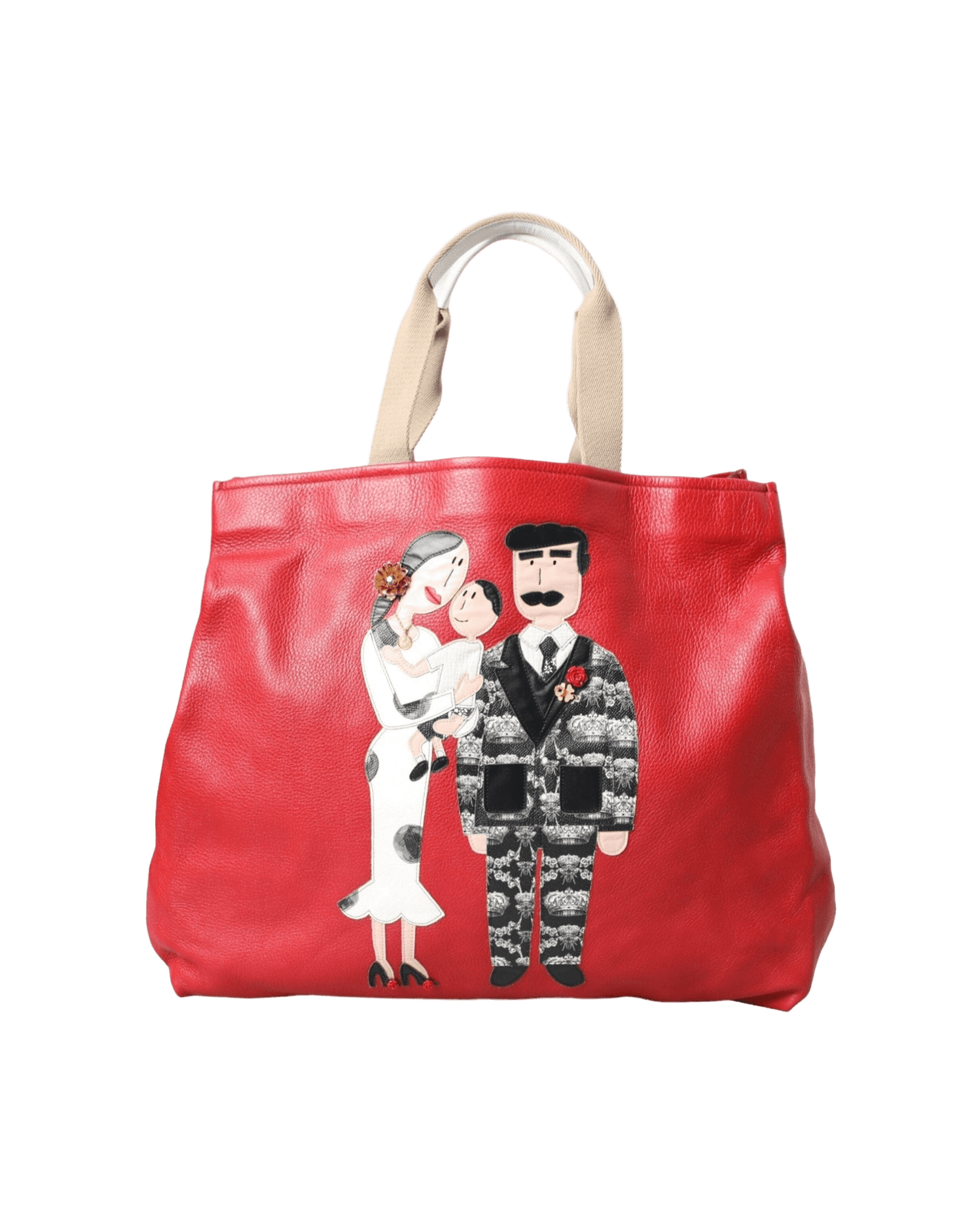 Dolce & Gabbana Red Leather #Dgfamily Patch Shopping Tote Bag Handbags