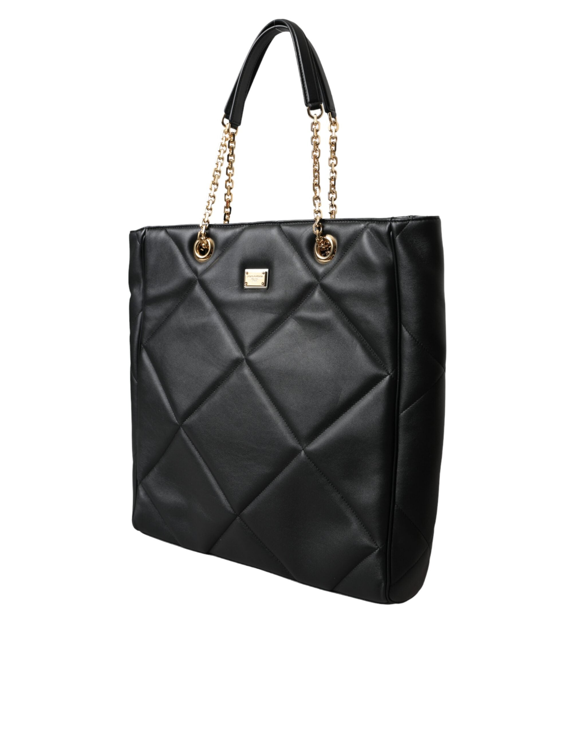 Dolce & Gabbana Leather Jungle Quilted Shopping Tote Black Bag Glam Steals