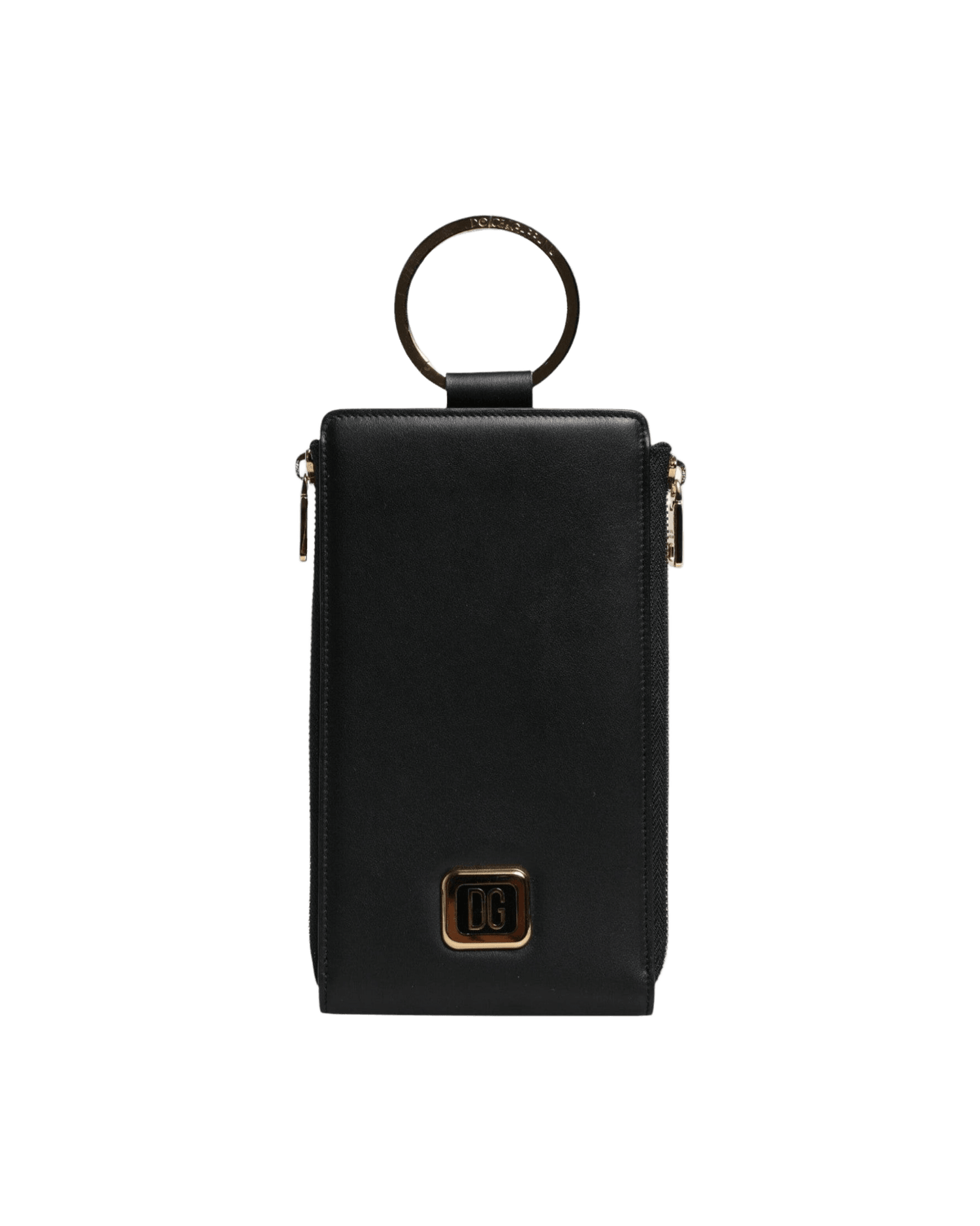 Dolce & Gabbana Black Leather Logo Plaque Neck Strap Card Coin Wallet Wallets