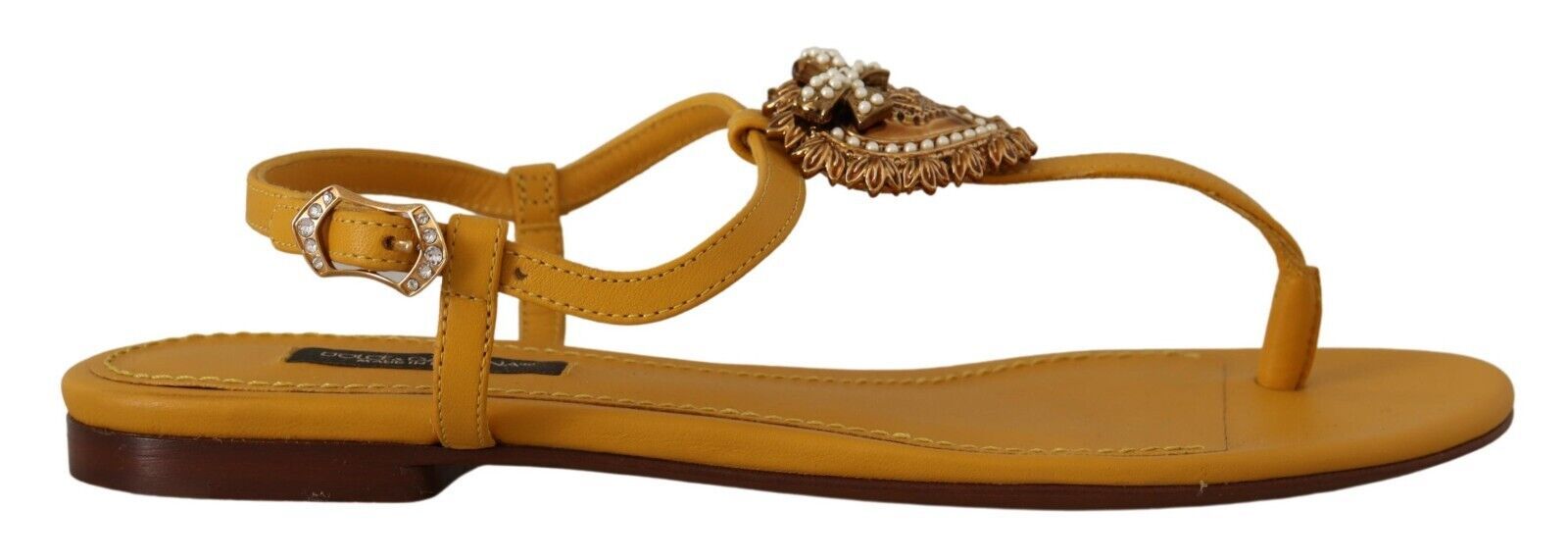 Dolce & Gabbana Leather Mustard Devotion Sandals Glam Steals