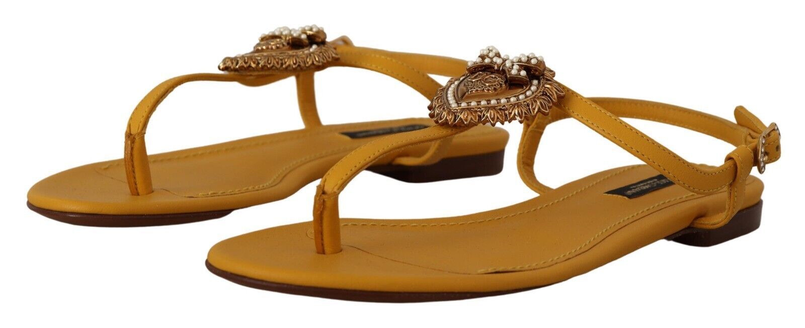 Dolce & Gabbana Leather Mustard Devotion Sandals Glam Steals