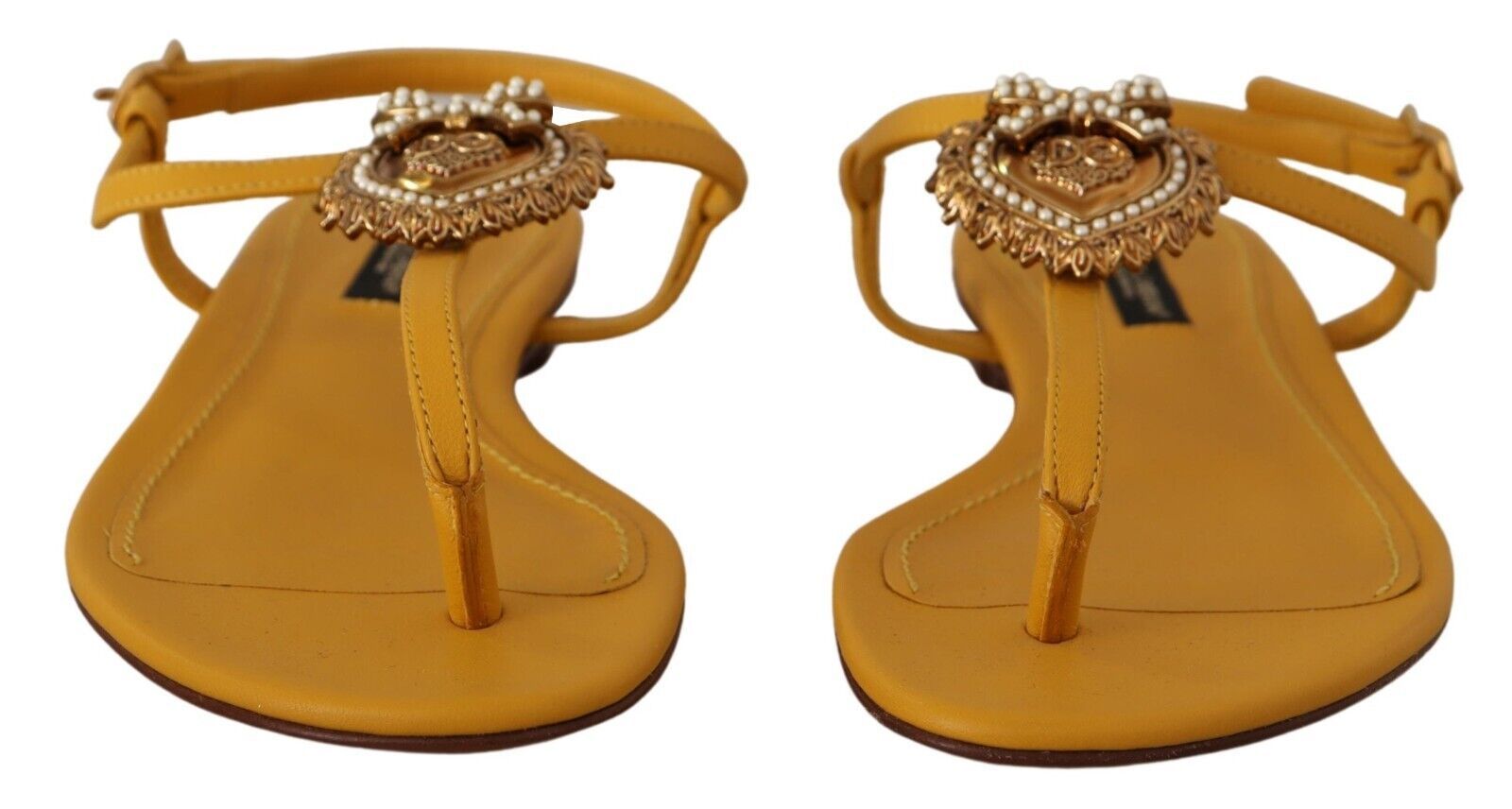 Dolce & Gabbana Leather Mustard Devotion Sandals Glam Steals