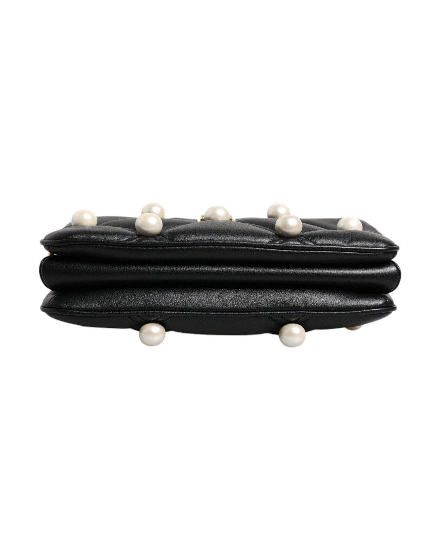Dolce & Gabbana Leather Pearl Embellished Logo Shoulder Black Bag Glam Steals