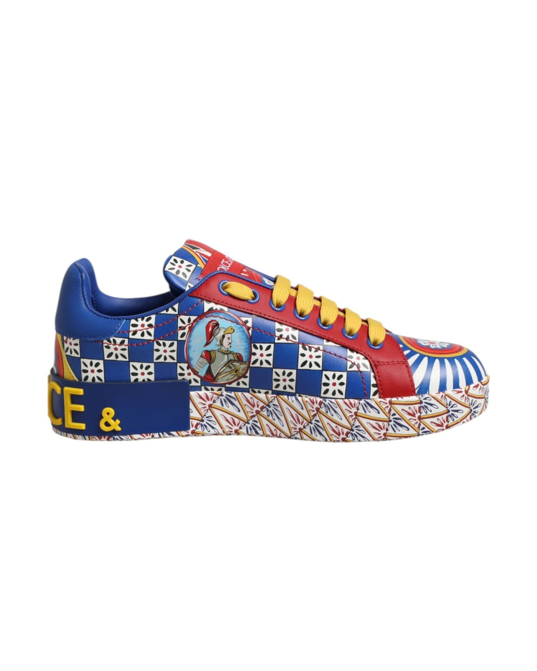 Dolce & Gabbana Leather Portofino Carretto Printed Sneakers Shoes Glam Steals