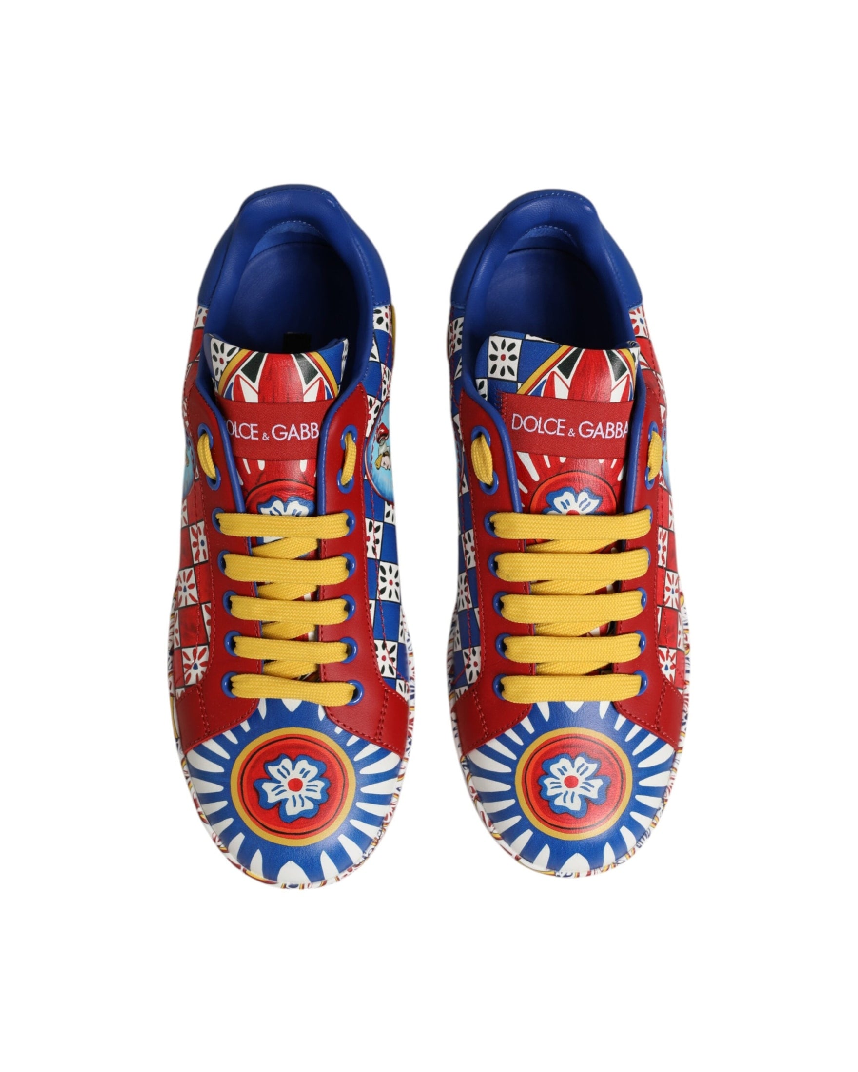 Dolce & Gabbana Leather Portofino Carretto Printed Sneakers Shoes Glam Steals