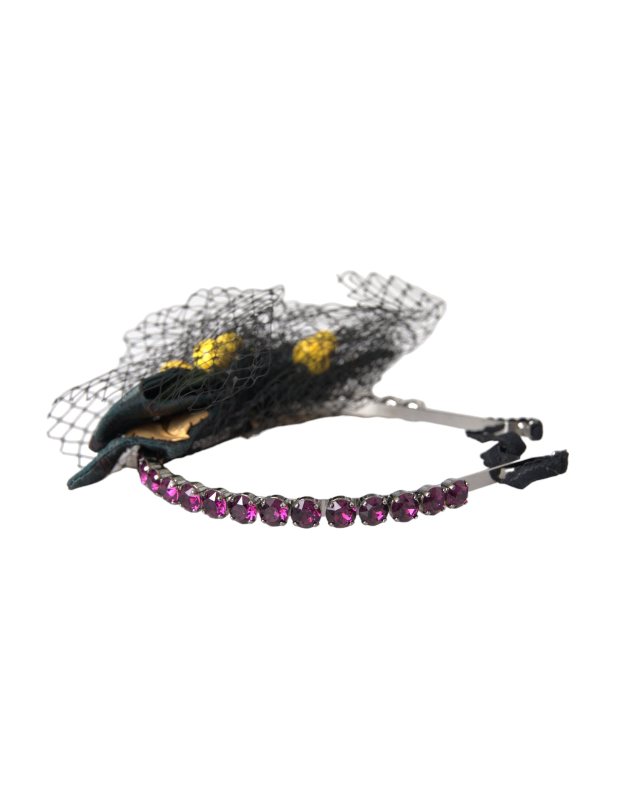 Dolce & Gabbana Lemons Sicily Crystal Net Headband Black Purple Diadem Glam Steals