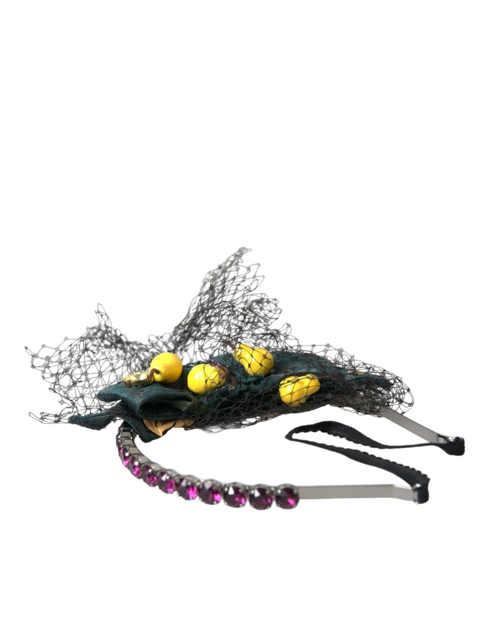 Dolce & Gabbana Lemons Sicily Crystal Net Headband Black Purple Diadem Glam Steals