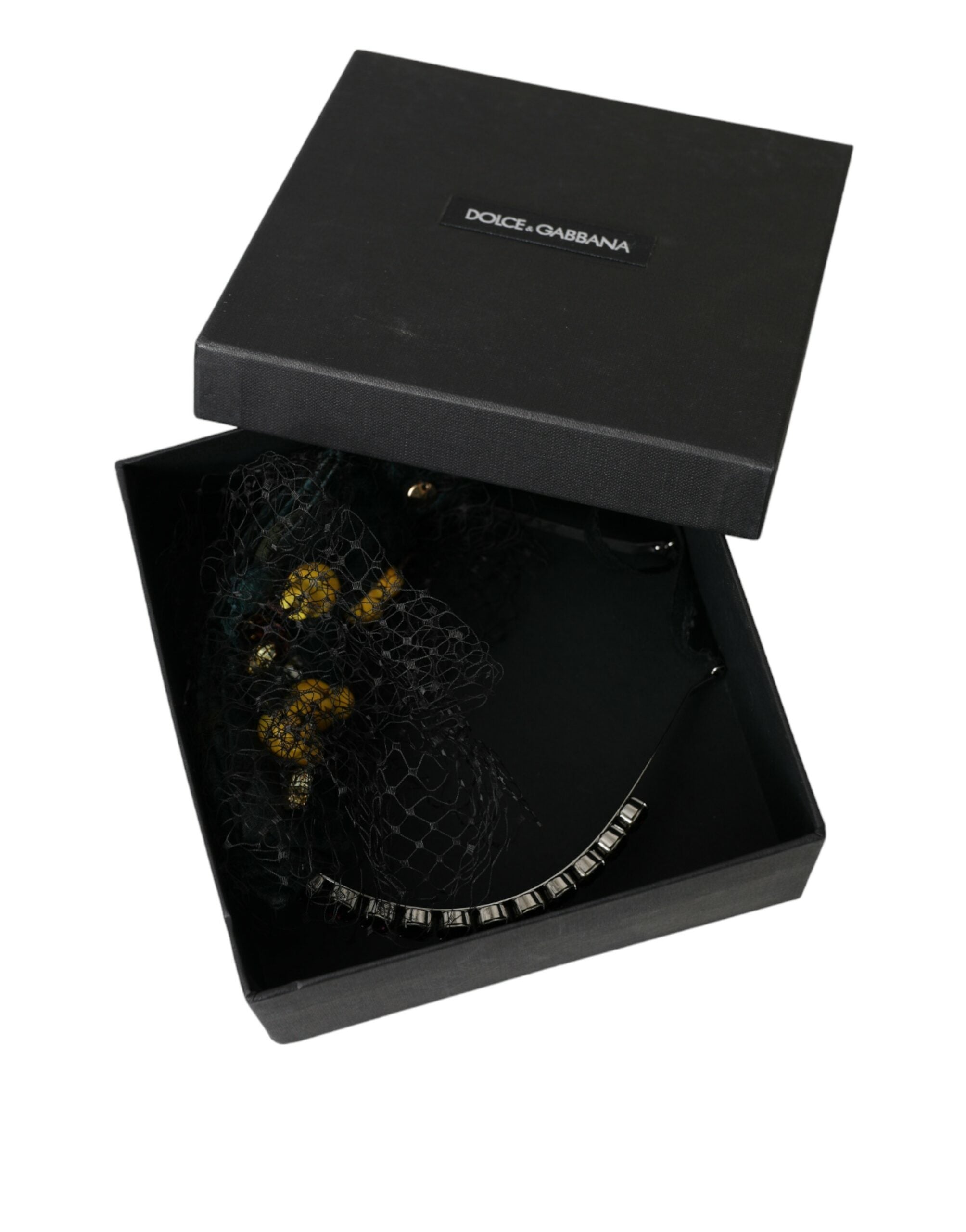Dolce & Gabbana Lemons Sicily Crystal Net Headband Black Purple Diadem Glam Steals