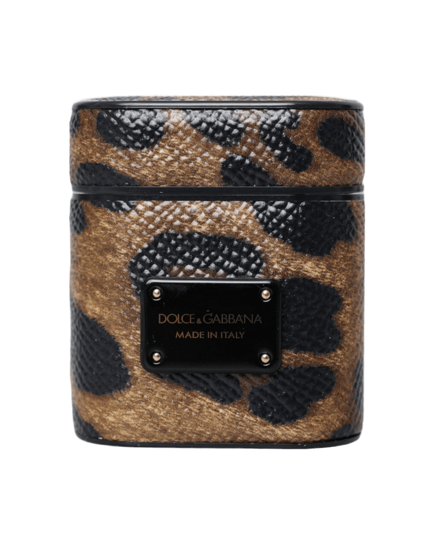 Dolce & Gabbana Brown Leopard Calf Leather Metal Logo Plaque Airpods Case Headphone & Headset Accessories