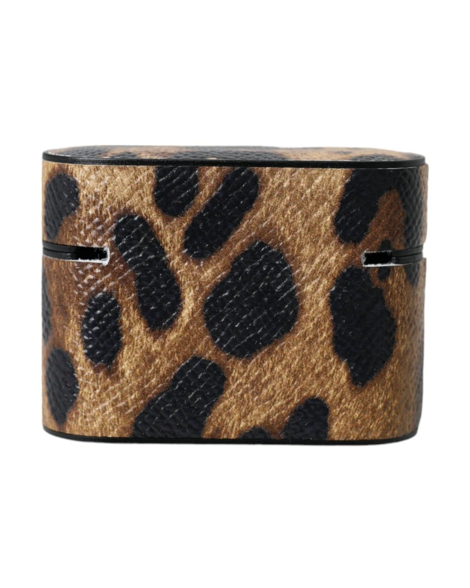 Dolce & Gabbana Brown Leopard Calf Leather Metal Logo Plaque Airpods Case Headphone & Headset Accessories