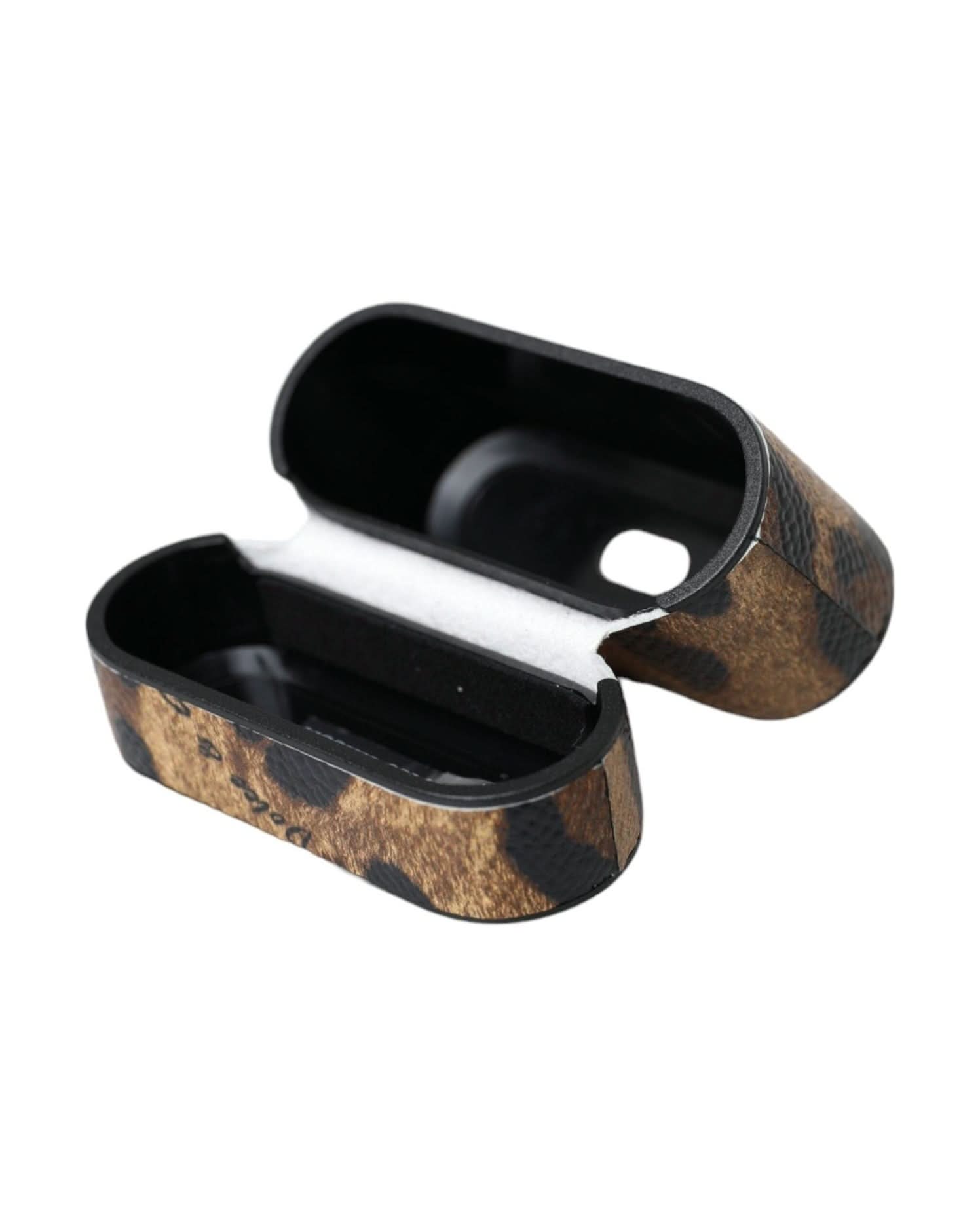 Dolce & Gabbana Brown Leopard Calf Leather Metal Logo Plaque Airpods Case Headphone & Headset Accessories