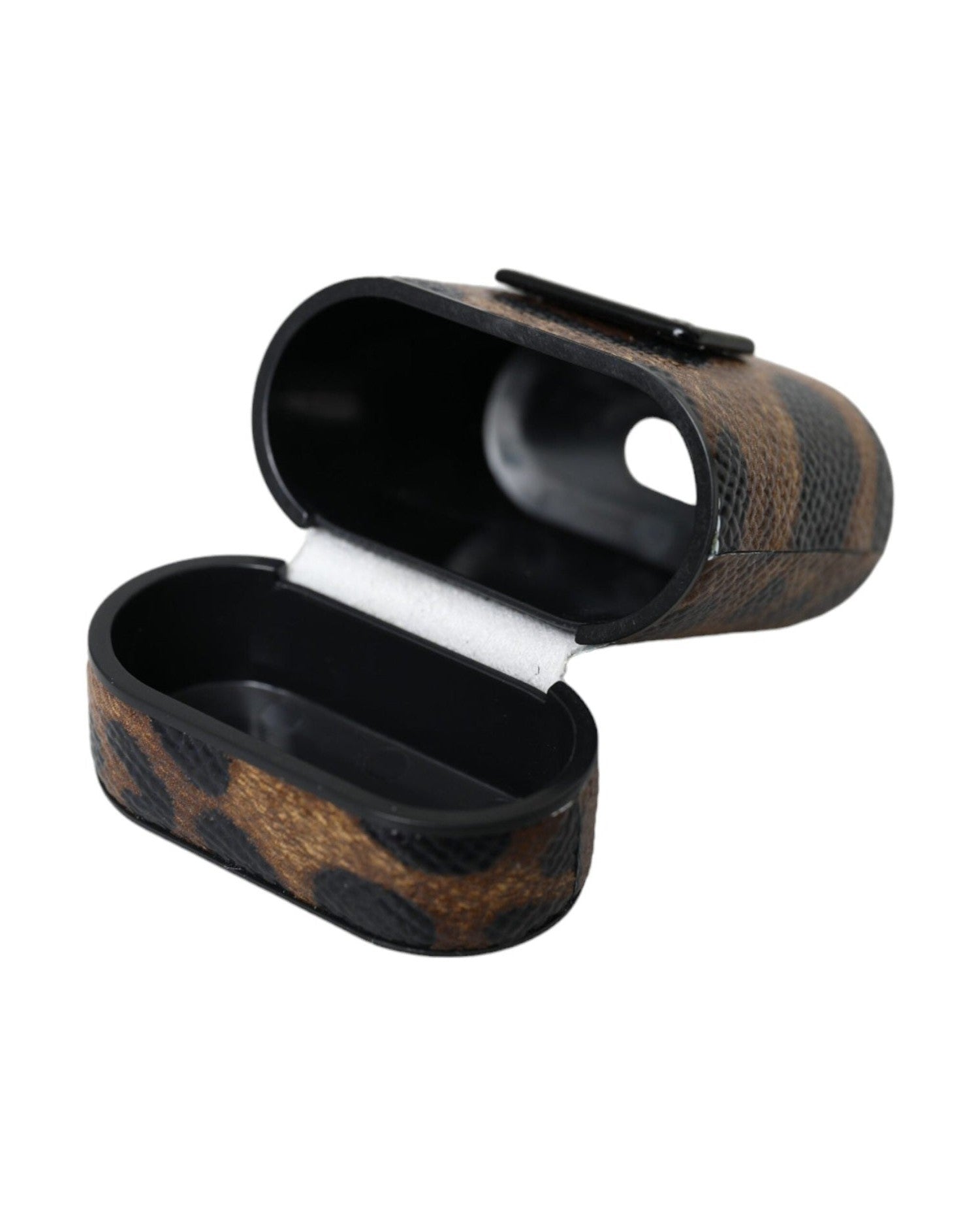 Dolce & Gabbana Leopard Calf Leather Metal Logo Plaque Airpods Brown Case Glam Steals