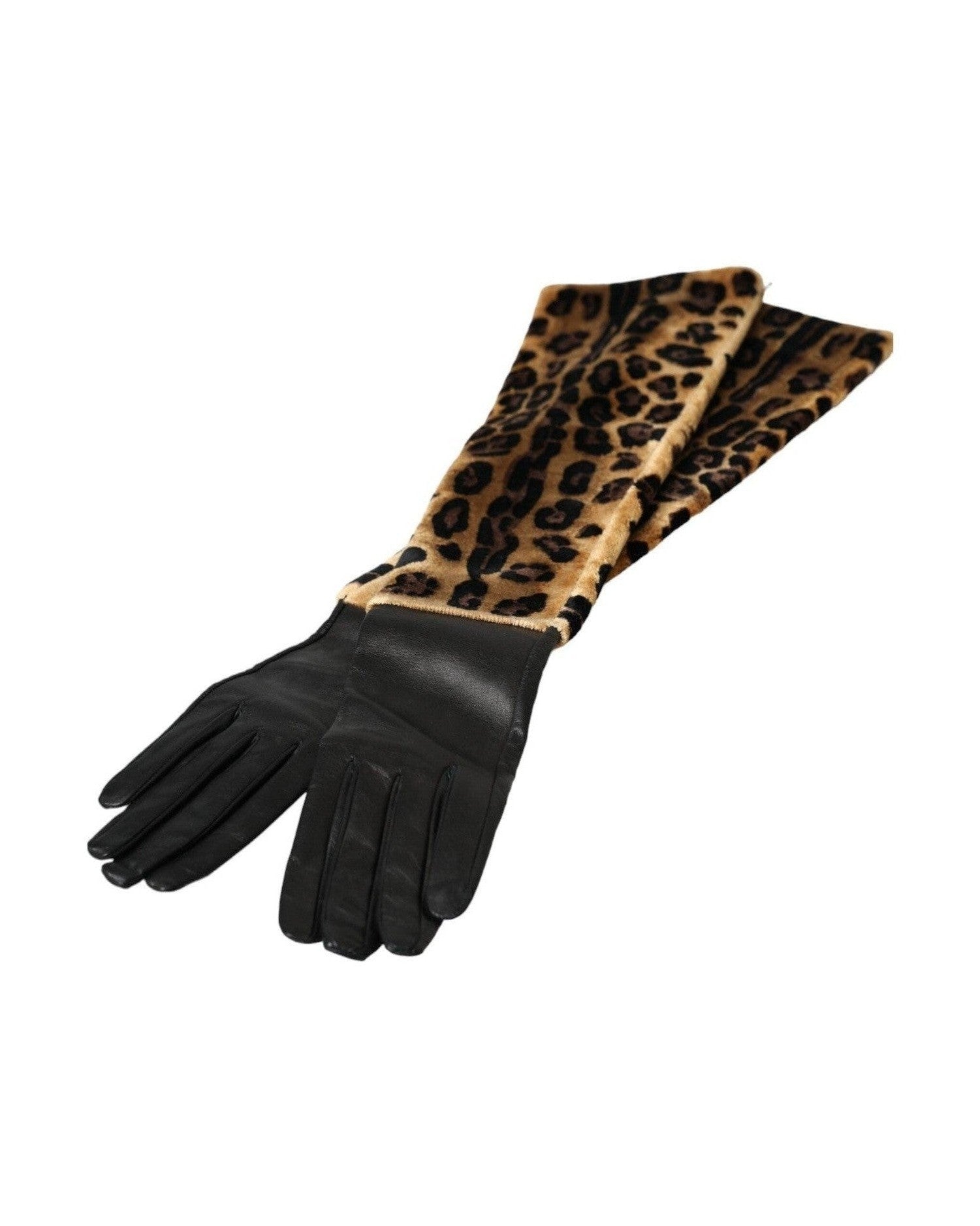 Dolce & Gabbana Leopard Leather Elbow Length Brown Black Gloves Glam Steals