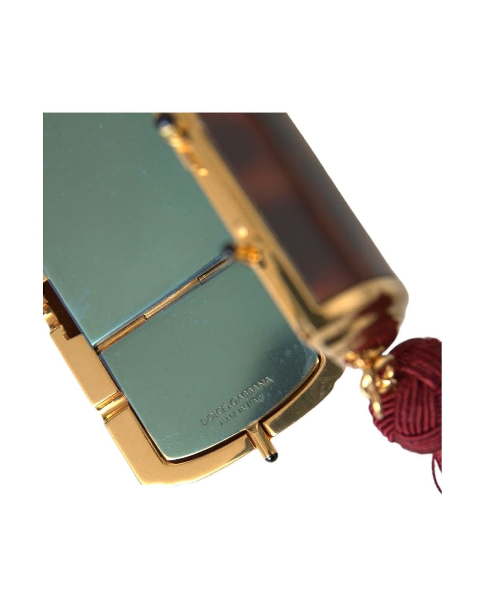 Dolce & Gabbana Brown Leopard Mini Mirror Tassel Make Up Holder Bag Face Mirrors