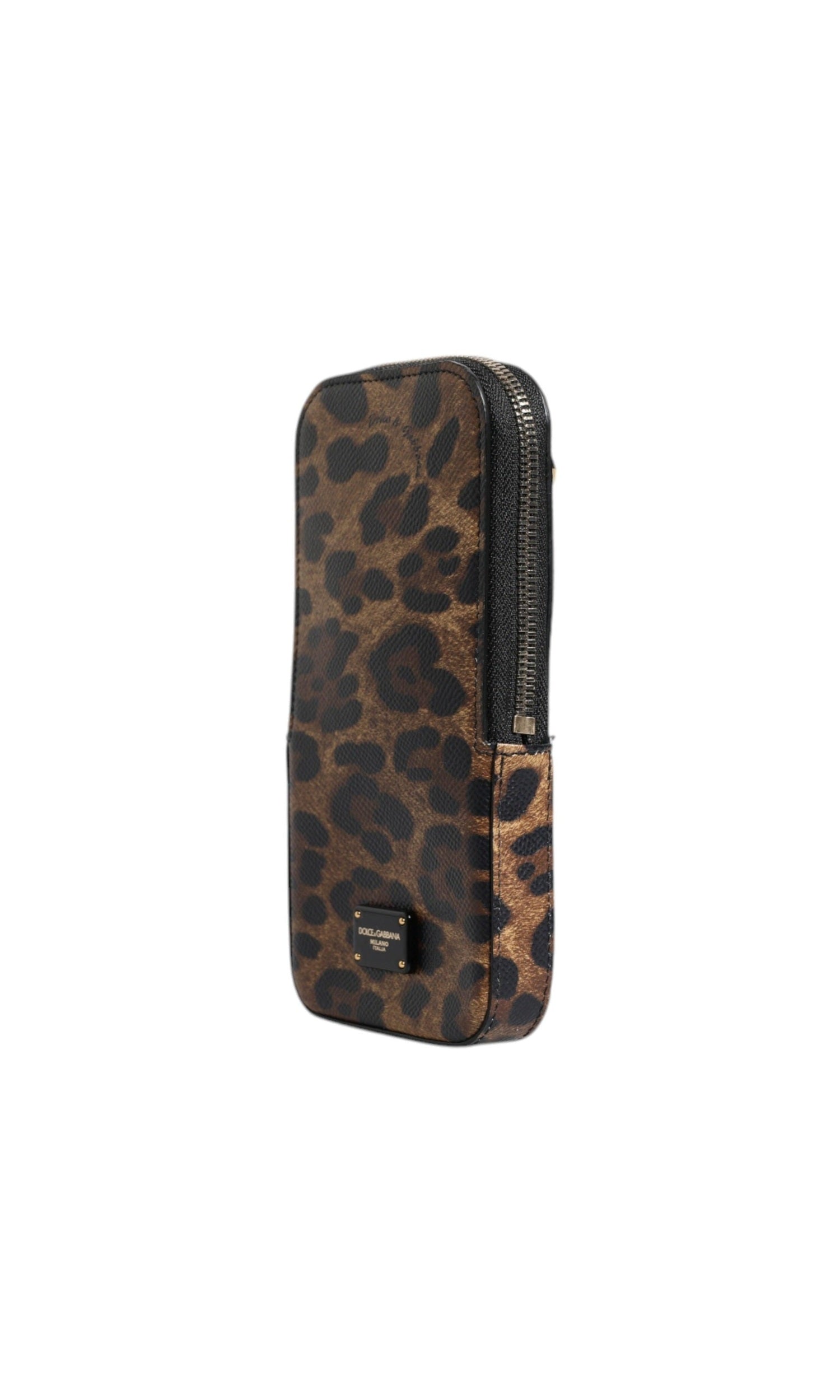 Dolce & Gabbana Leopard Print Dauphine Leather Zip Around Brown Wallet Glam Steals