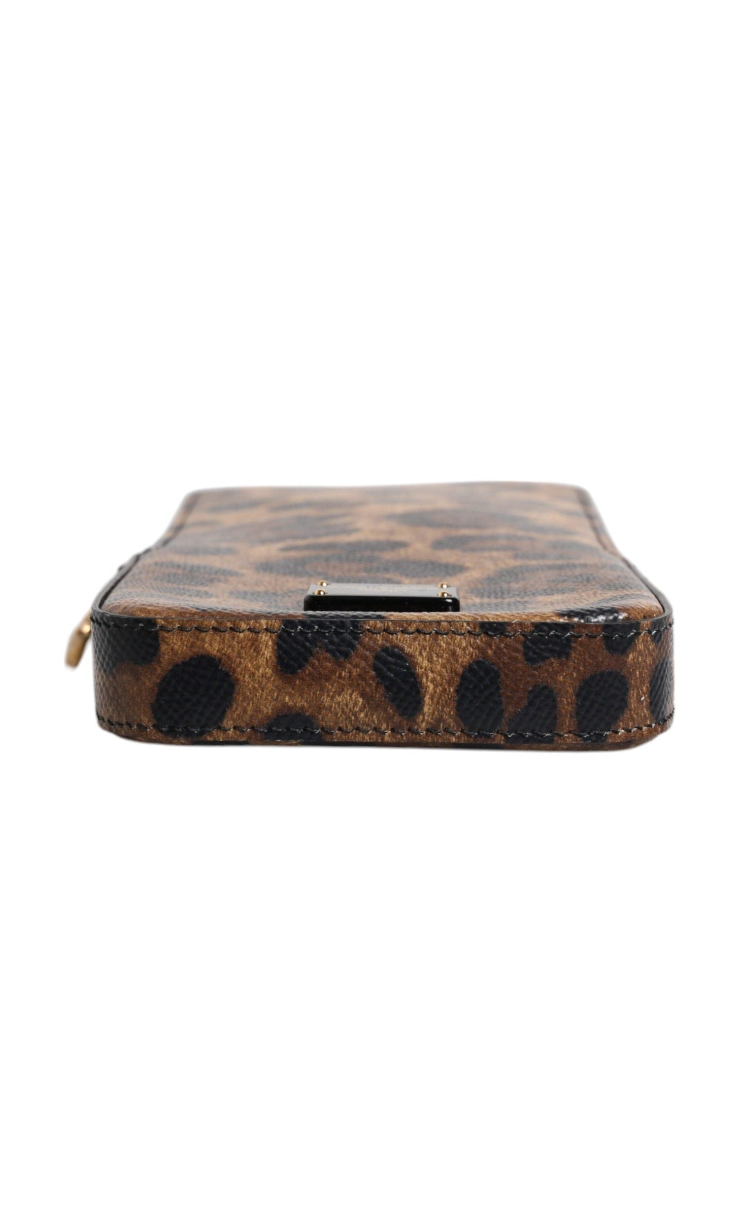 Dolce & Gabbana Leopard Print Dauphine Leather Zip Around Brown Wallet Glam Steals