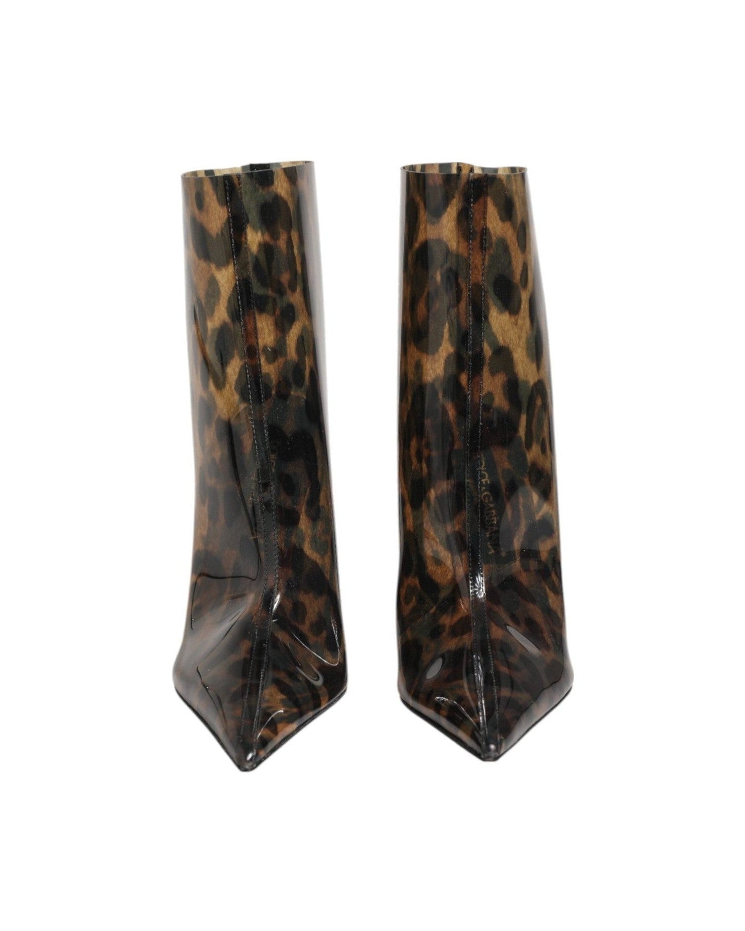 Dolce & Gabbana Leopard Print Pvc Pointed Toe Boots Shoes Glam Steals