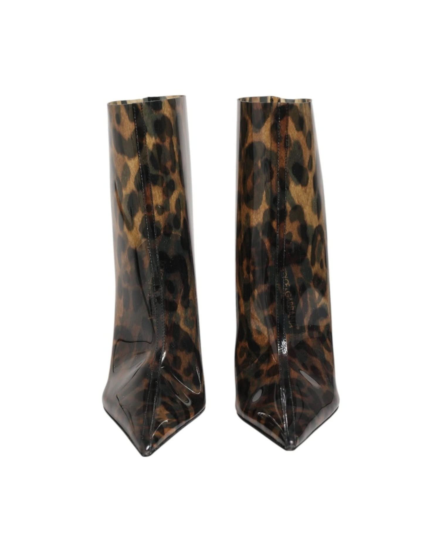 Dolce & Gabbana Leopard Print Pvc Pointed Toe Boots Shoes Boots