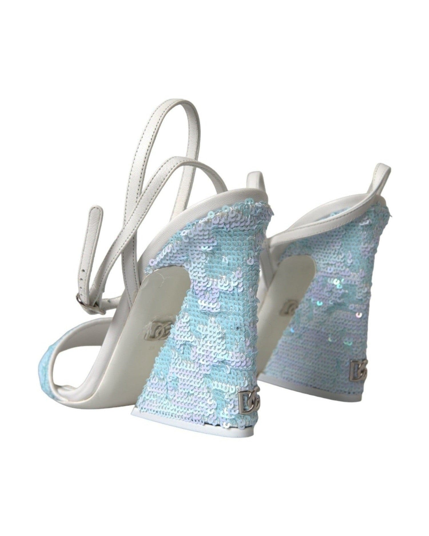 Dolce & Gabbana Light Blue Sequin Ankle Strap Sandals Shoes Heels