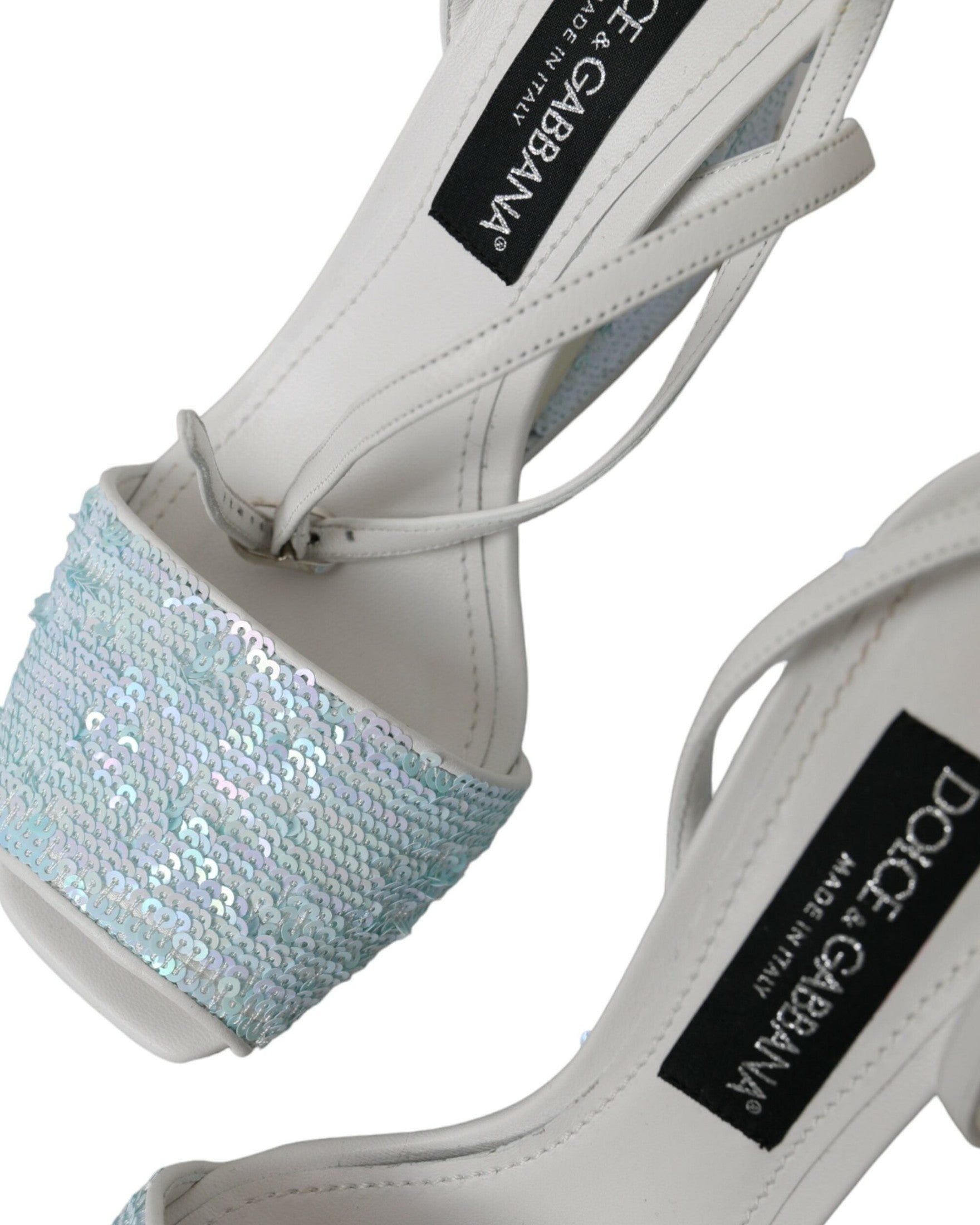 Dolce & Gabbana Light Blue Sequin Ankle Strap Sandals Shoes Glam Steals