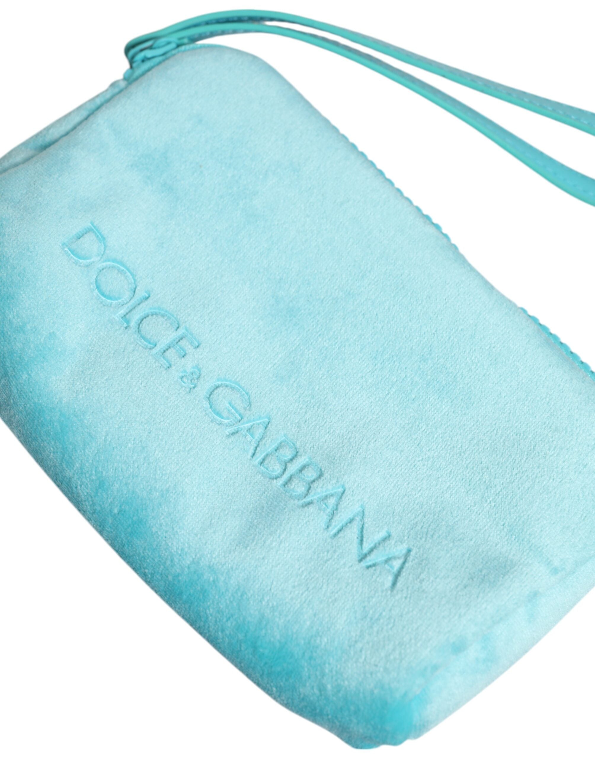 Dolce & Gabbana Light Blue Solid Logo Clutch Sunglasses Holder Pouch Bag Glam Steals