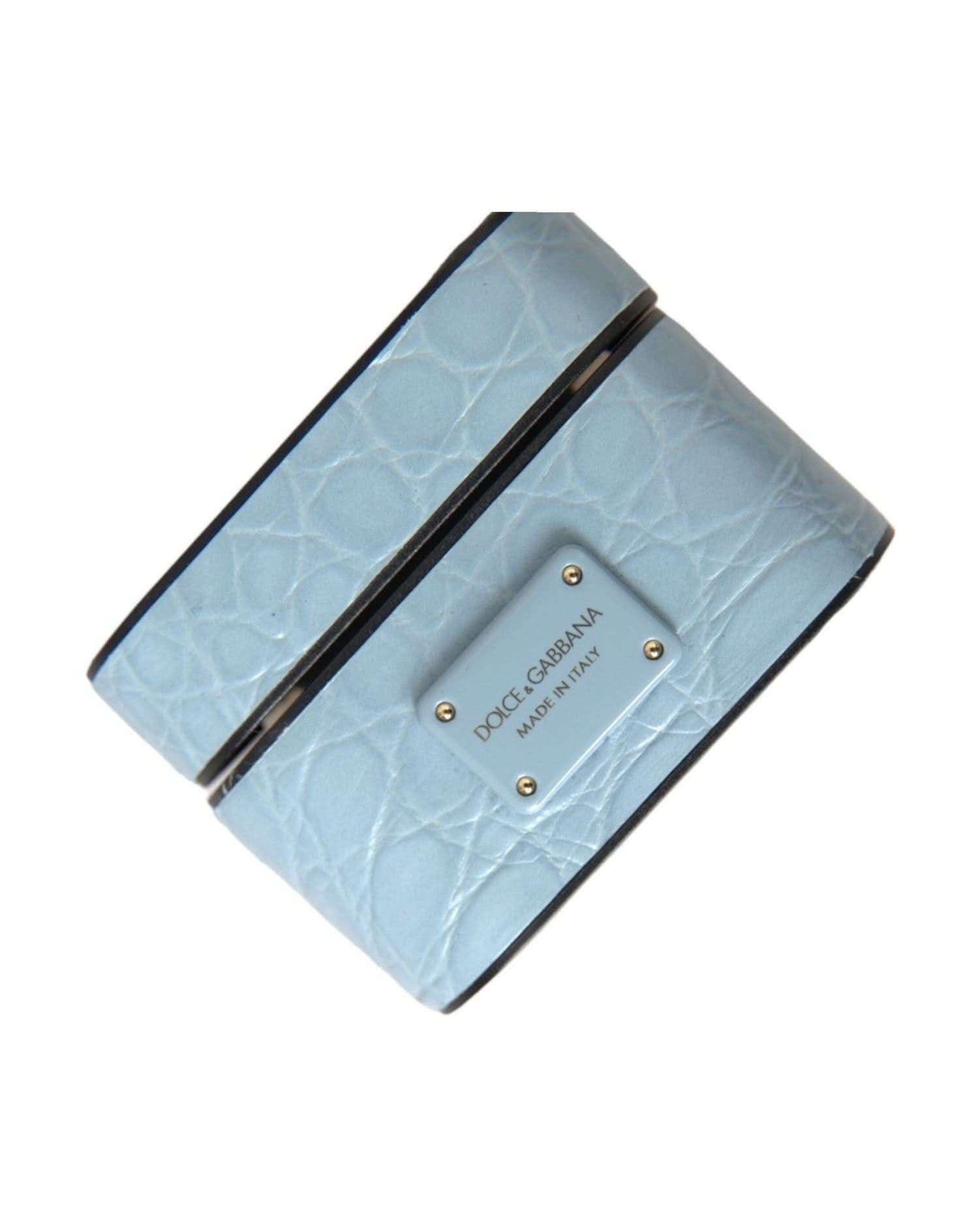 Dolce & Gabbana Blue Light Leather Metal Logo Plaque Airpods Case Headphone & Headset Accessories