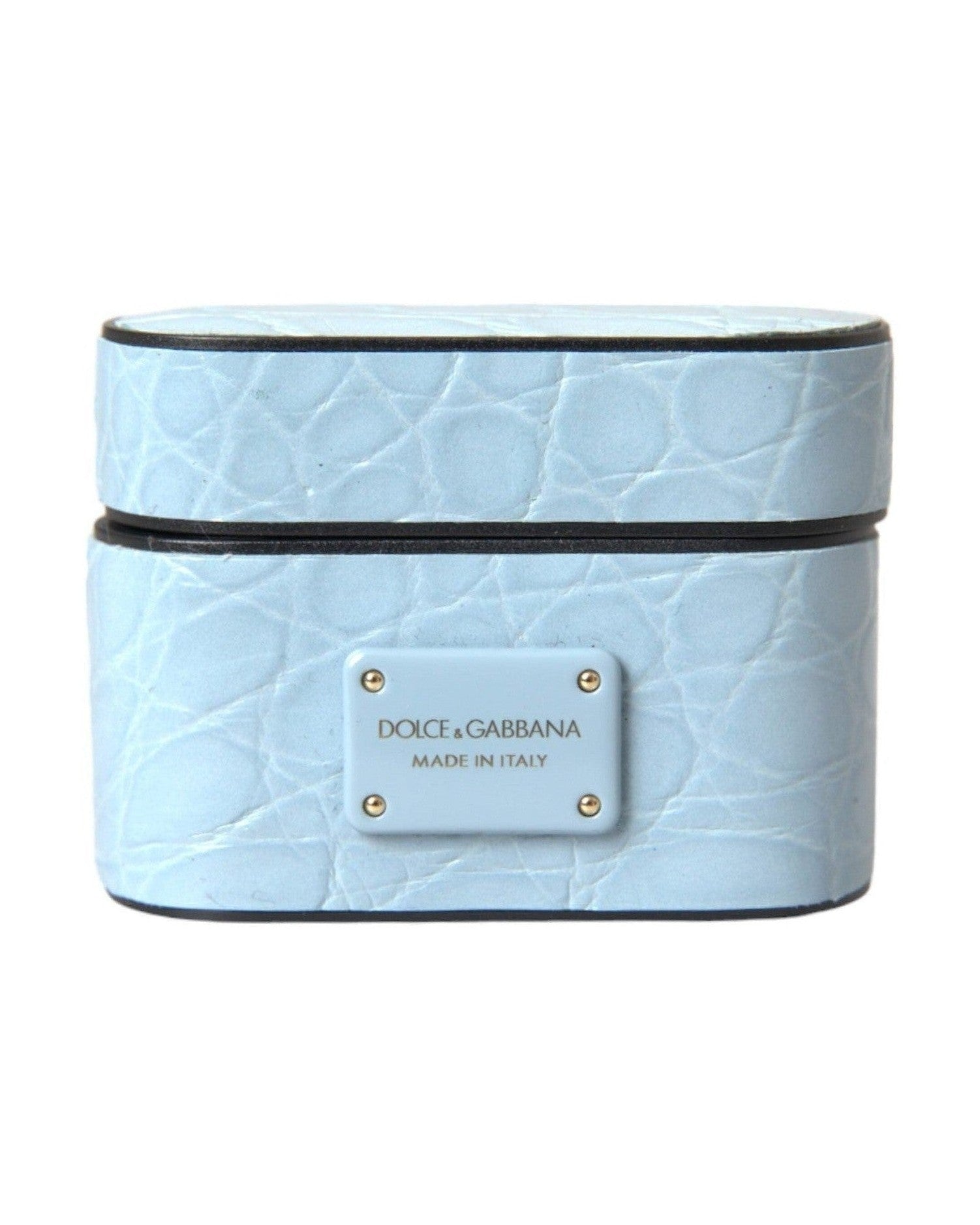 Dolce & Gabbana Blue Light Leather Metal Logo Plaque Airpods Case Headphone & Headset Accessories