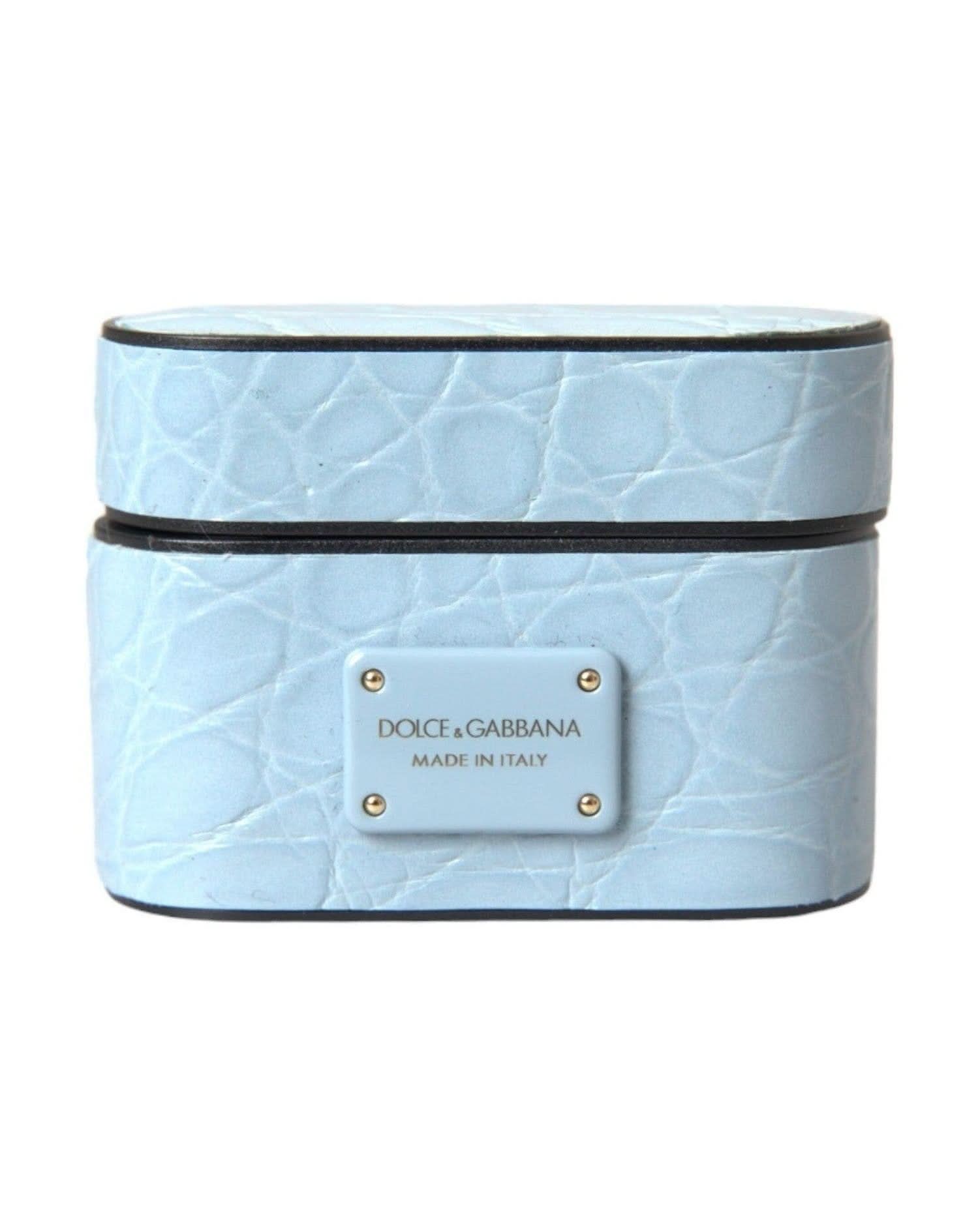 Dolce & Gabbana Blue Light Leather Metal Logo Plaque Airpods Case Headphone & Headset Accessories
