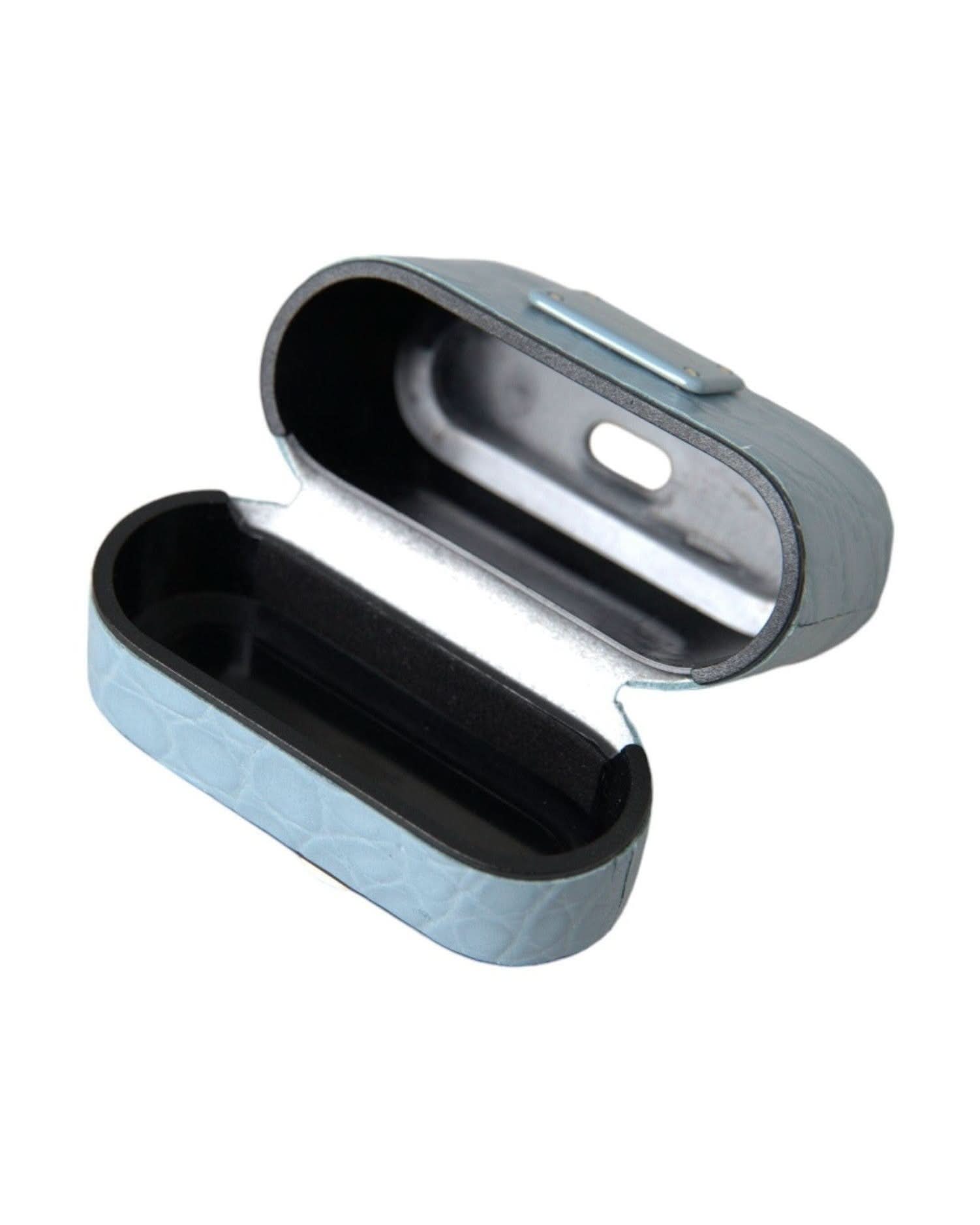 Dolce & Gabbana Blue Light Leather Metal Logo Plaque Airpods Case Headphone & Headset Accessories