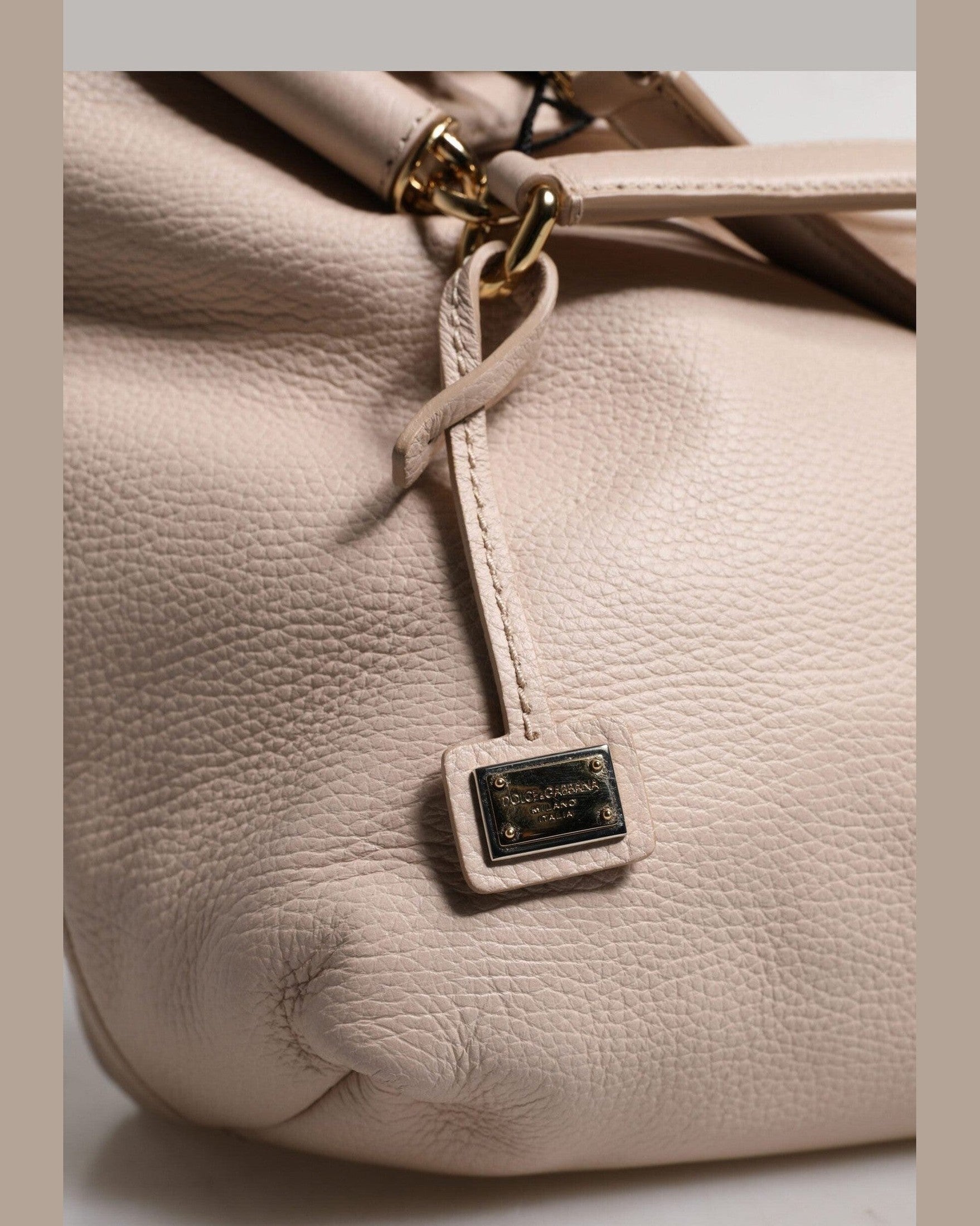 Dolce & Gabbana Light Pink Leather Deer Logo Plaque Tote Top Handle Bag Glam Steals