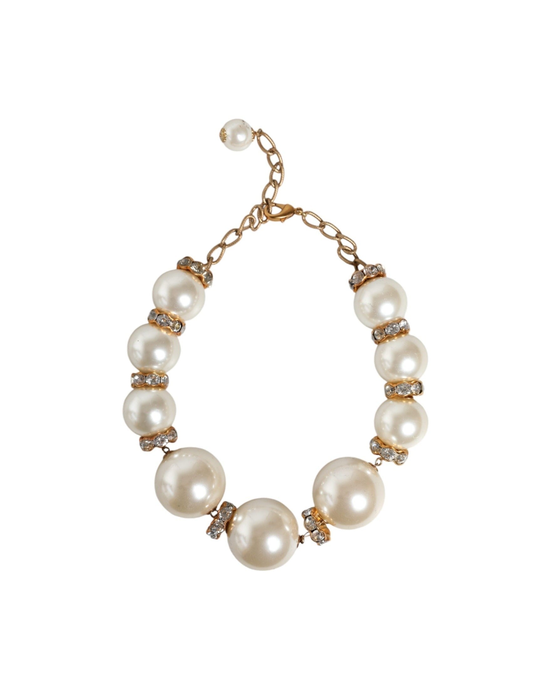 Dolce & Gabbana Maxi Faux Pearl Beads Crystals Chain White Gold Necklace Glam Steals