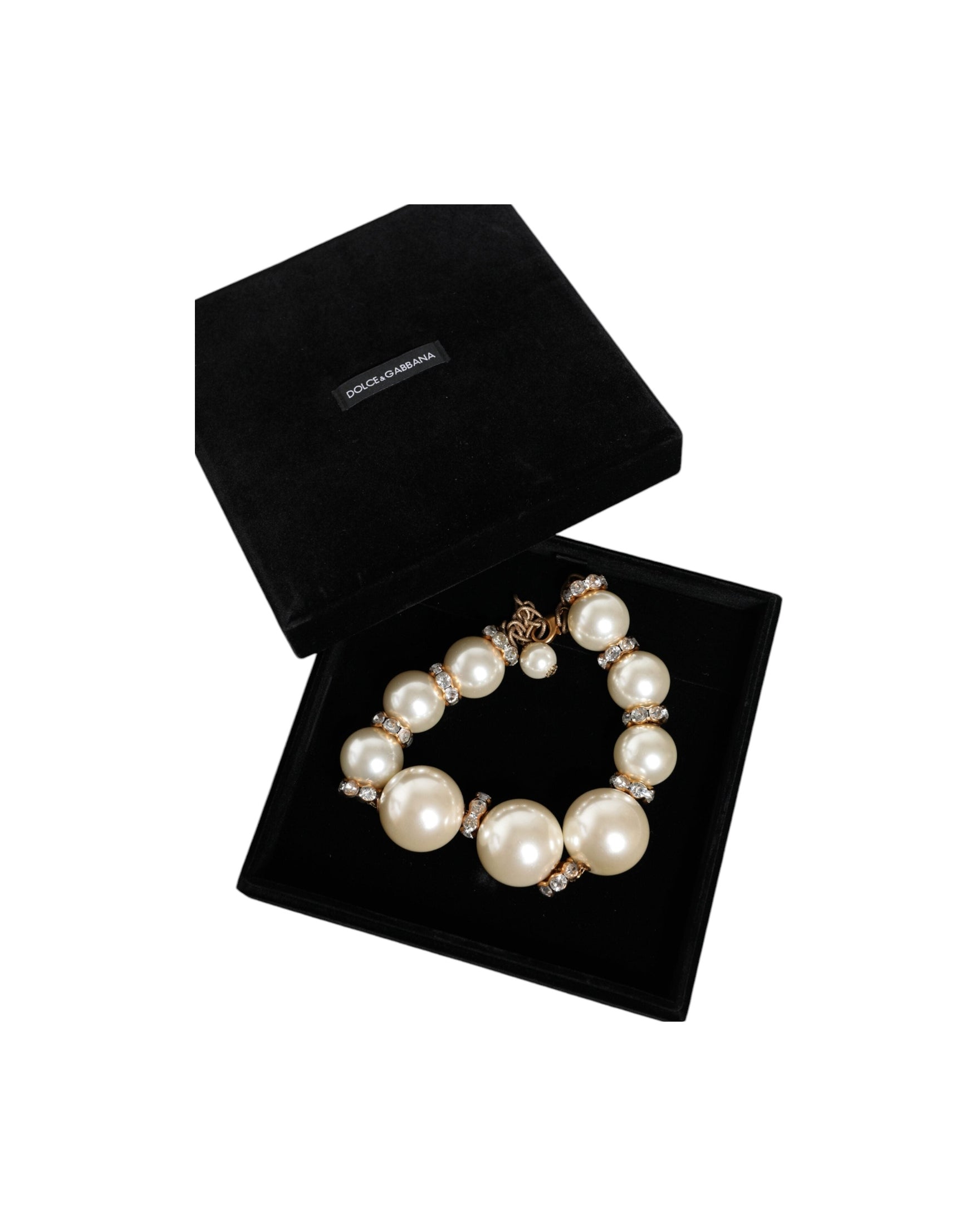 Dolce & Gabbana Maxi Faux Pearl Beads Crystals Chain White Gold Necklace Glam Steals
