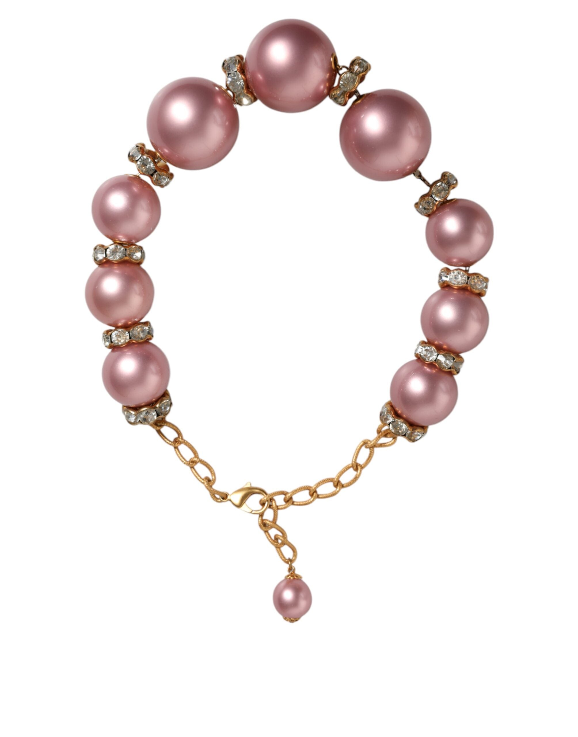Dolce & Gabbana Maxi Faux Pearl Beads Crystals Chain Pink Gold Necklace Glam Steals