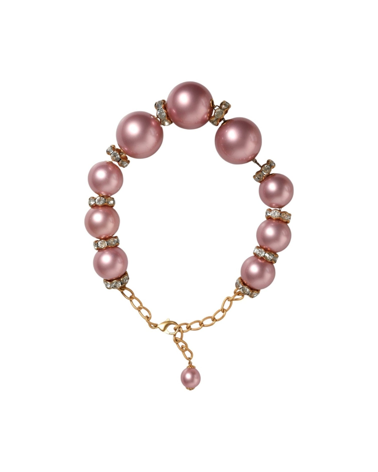 Dolce & Gabbana Maxi Faux Pearl Beads Crystals Chain Pink Gold Necklace Glam Steals