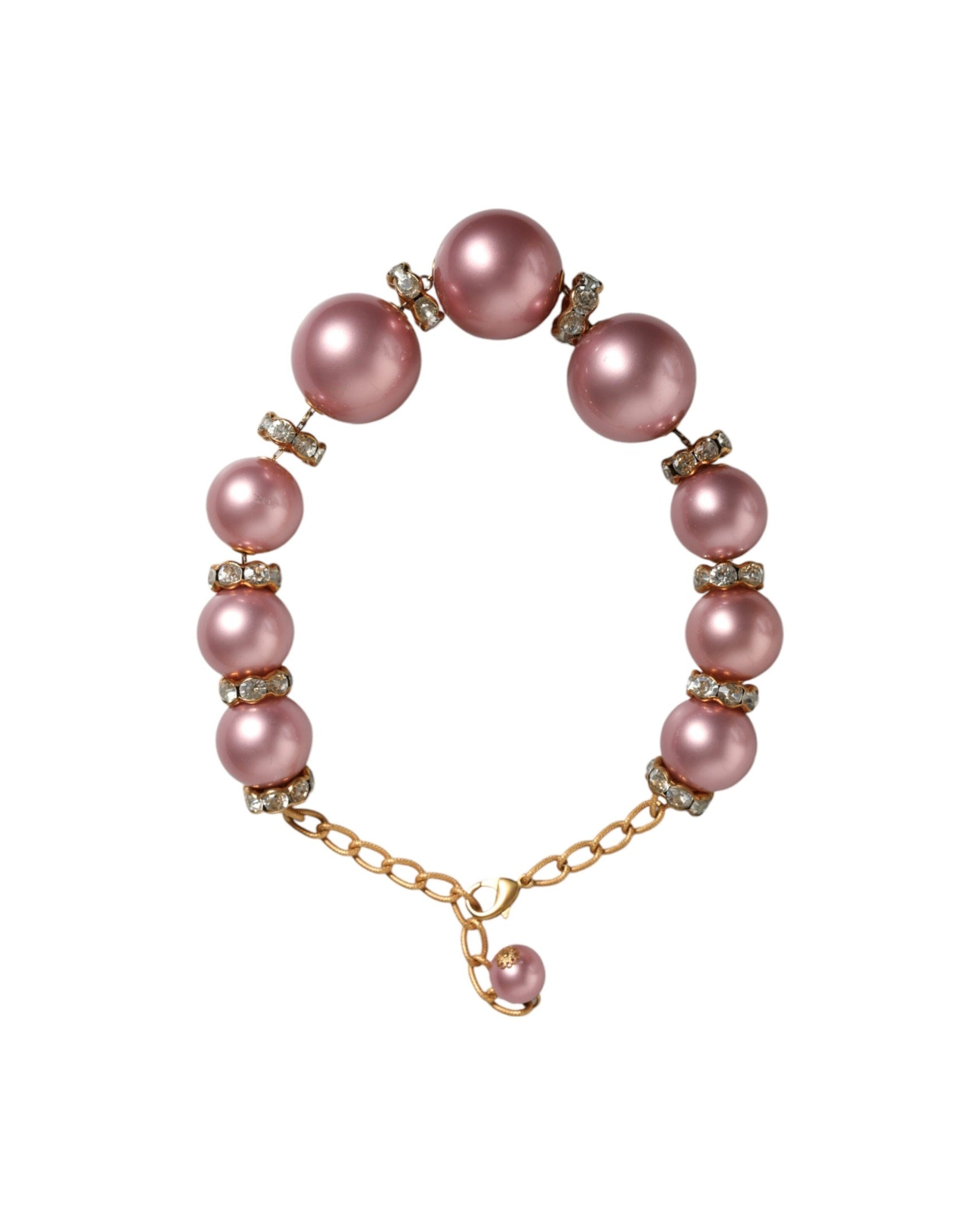 Dolce & Gabbana Maxi Faux Pearl Beads Crystals Chain Pink Gold Necklace Glam Steals