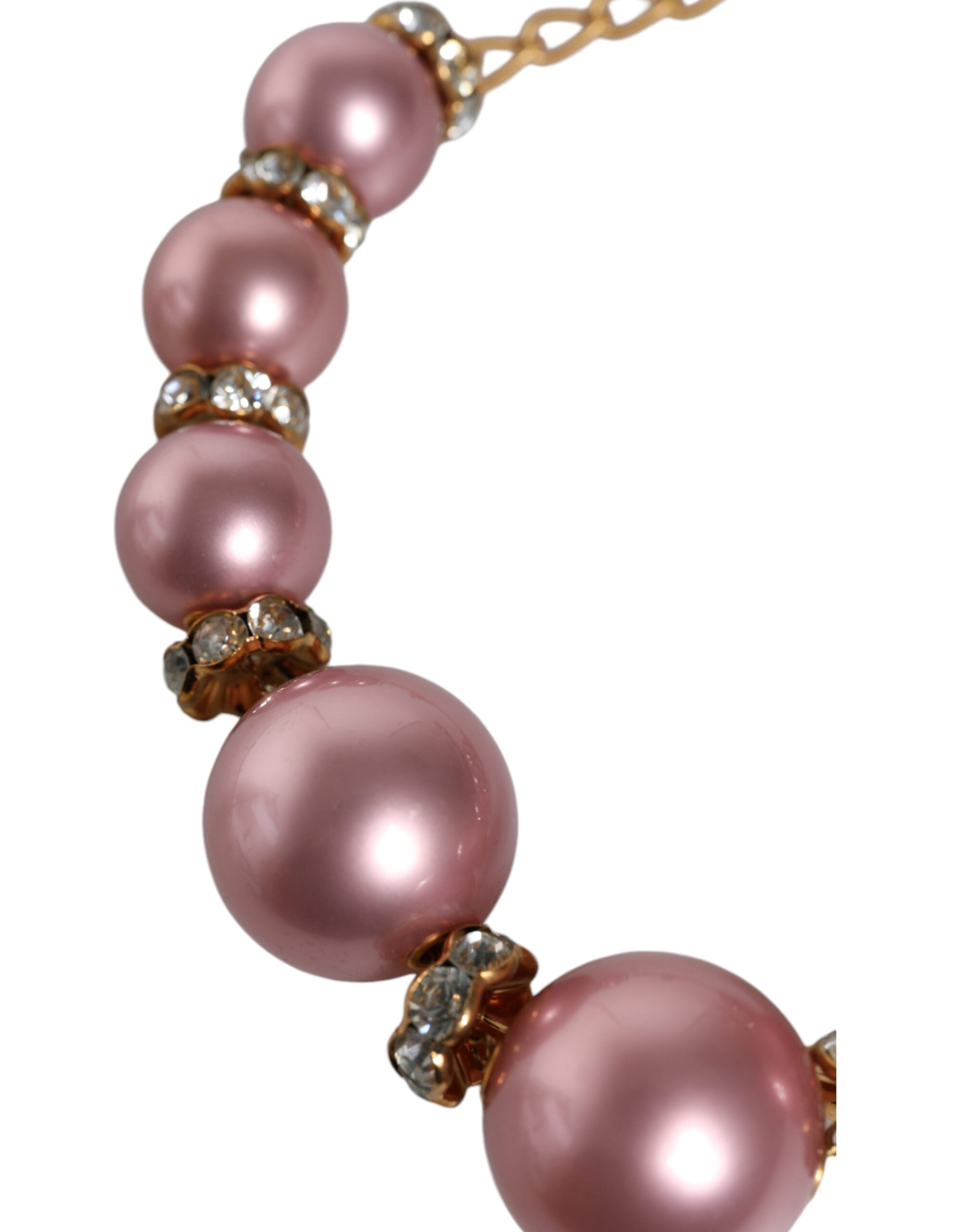 Dolce & Gabbana Maxi Faux Pearl Beads Crystals Chain Pink Gold Necklace Glam Steals