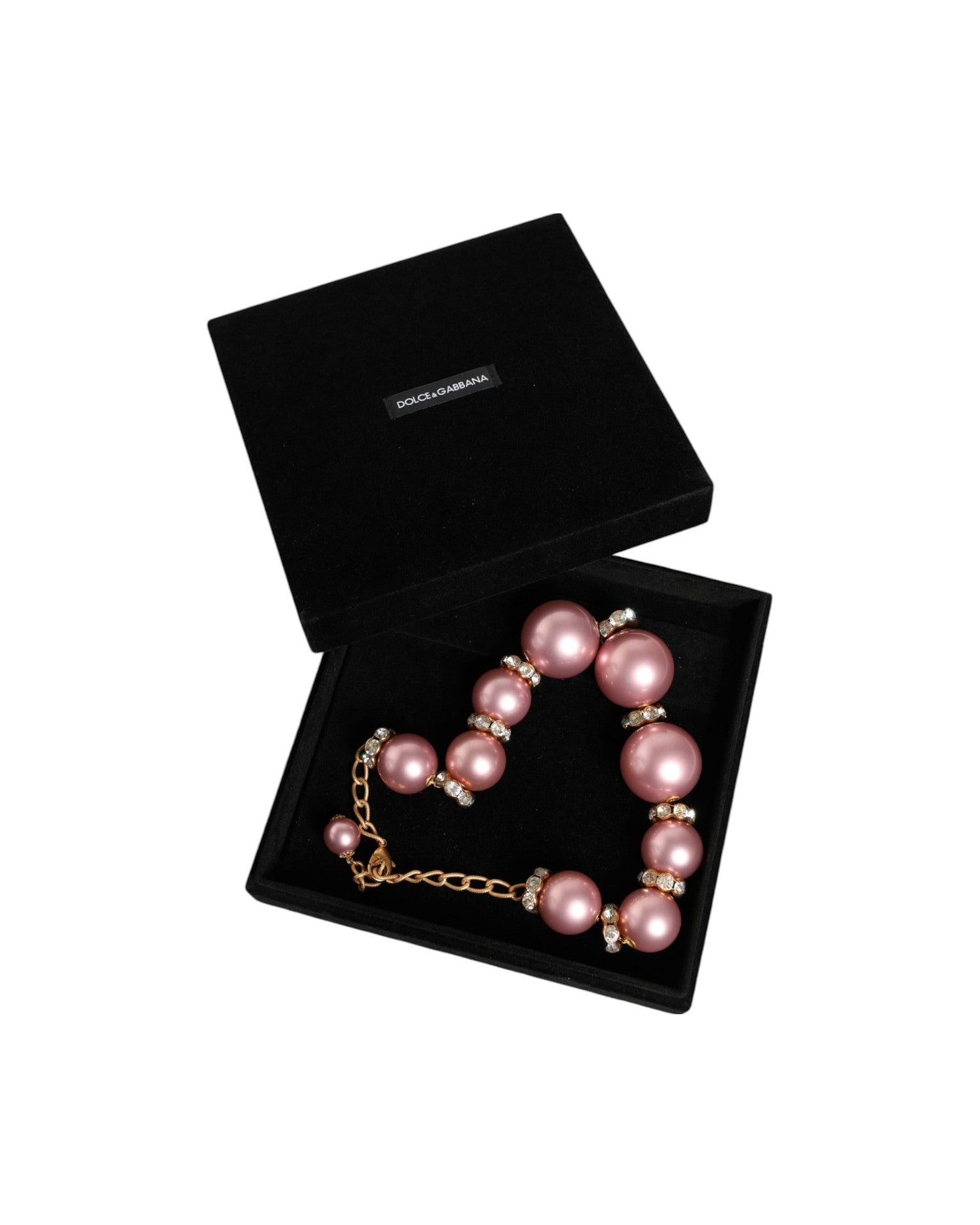 Dolce & Gabbana Maxi Faux Pearl Beads Crystals Chain Pink Gold Necklace Glam Steals