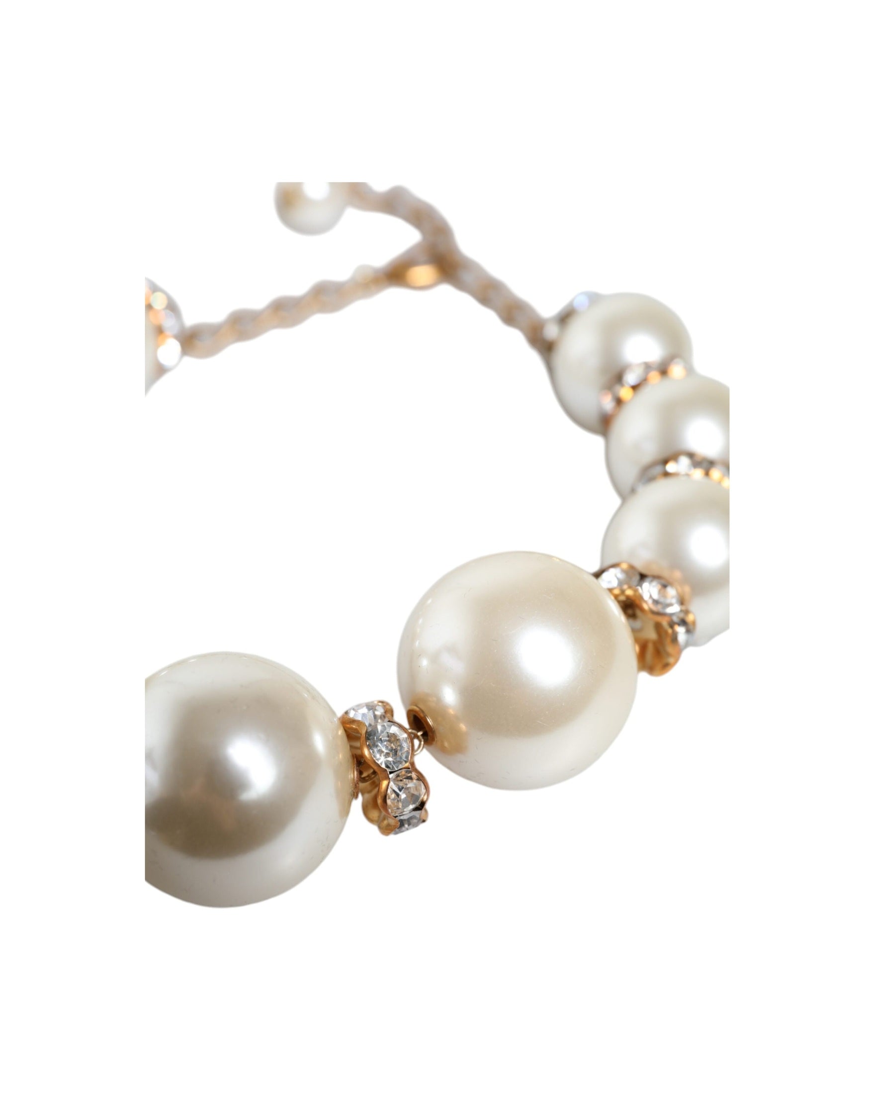 Dolce & Gabbana Maxi Faux Pearl Beads Crystals Chain White Gold Necklace Glam Steals