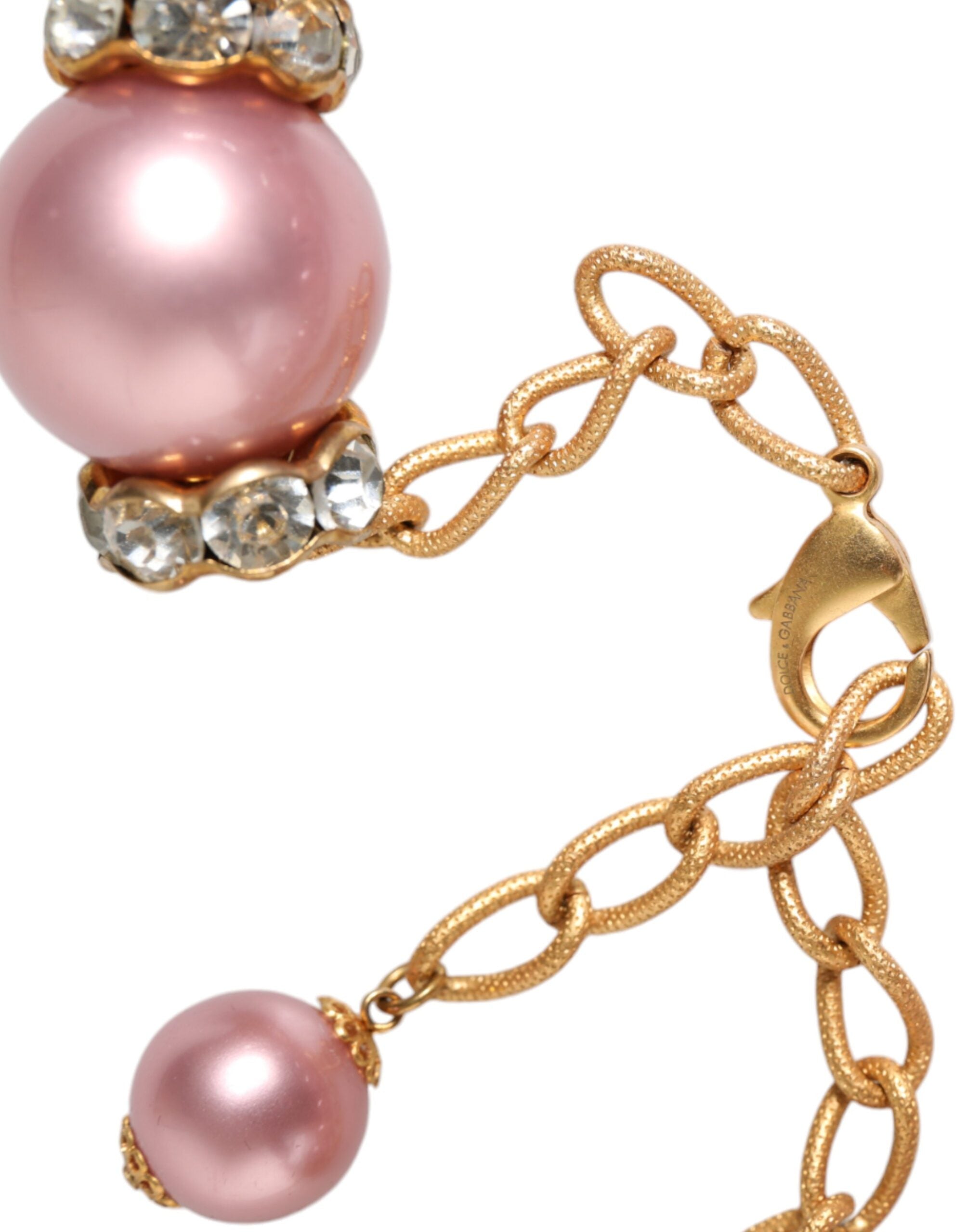 Dolce & Gabbana Maxi Faux Pearl Beads Crystals Chain Pink Gold Necklace Glam Steals