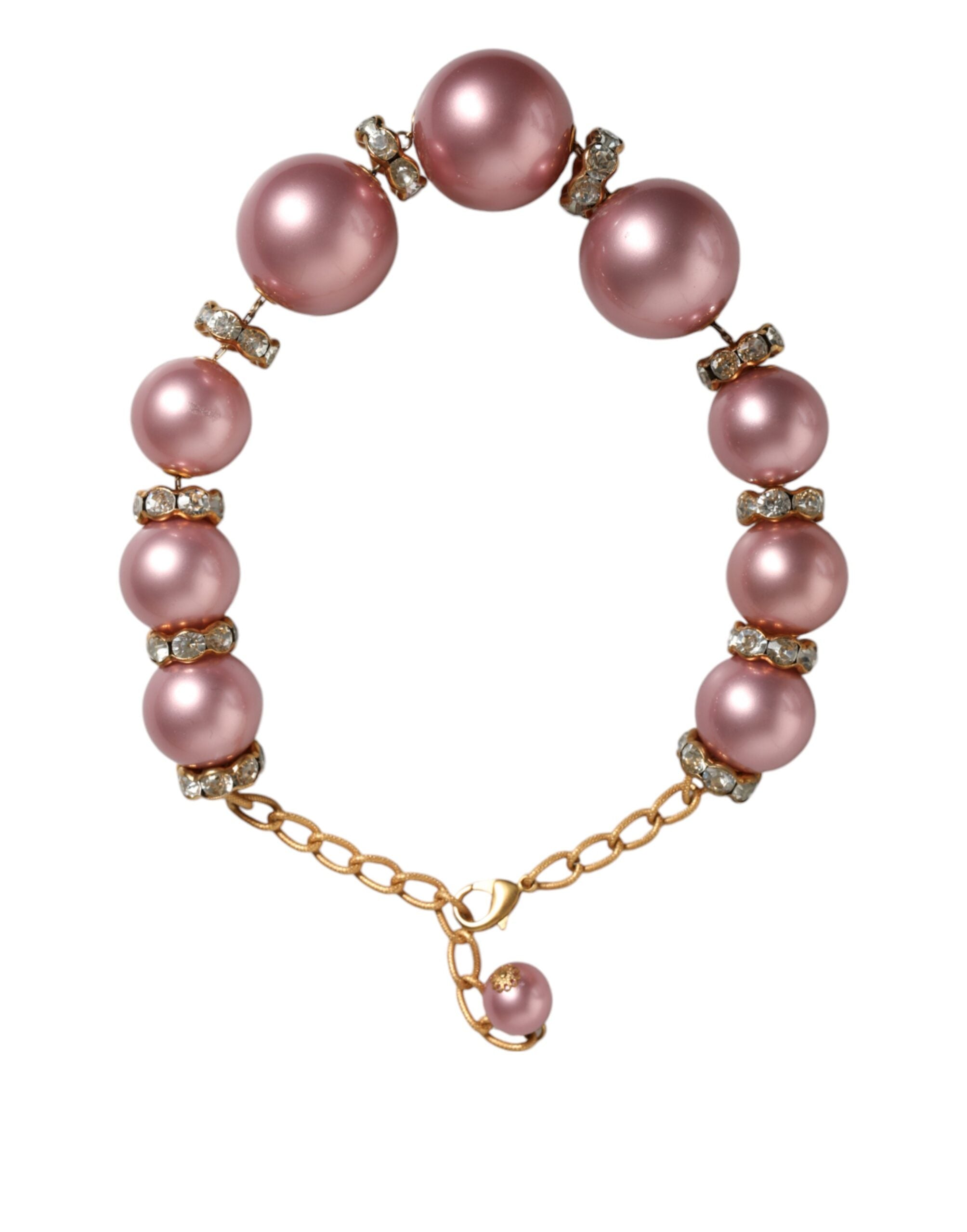 Dolce & Gabbana Maxi Faux Pearl Beads Crystals Chain Pink Gold Necklace Glam Steals