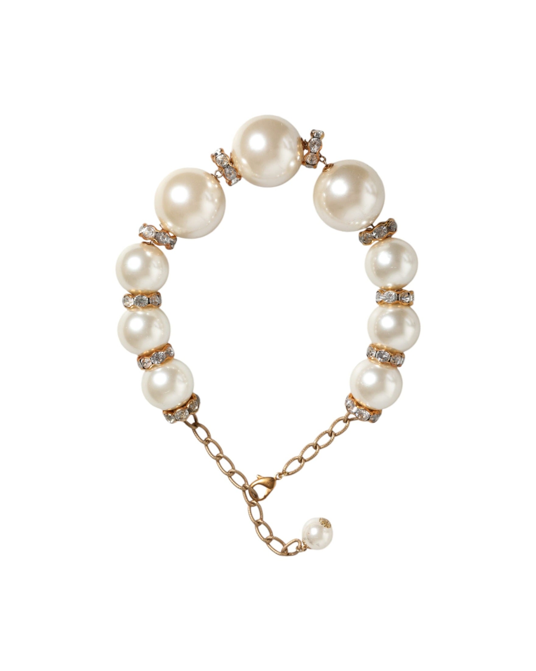 Dolce & Gabbana Maxi Faux Pearl Beads Crystals Chain White Gold Necklace Glam Steals