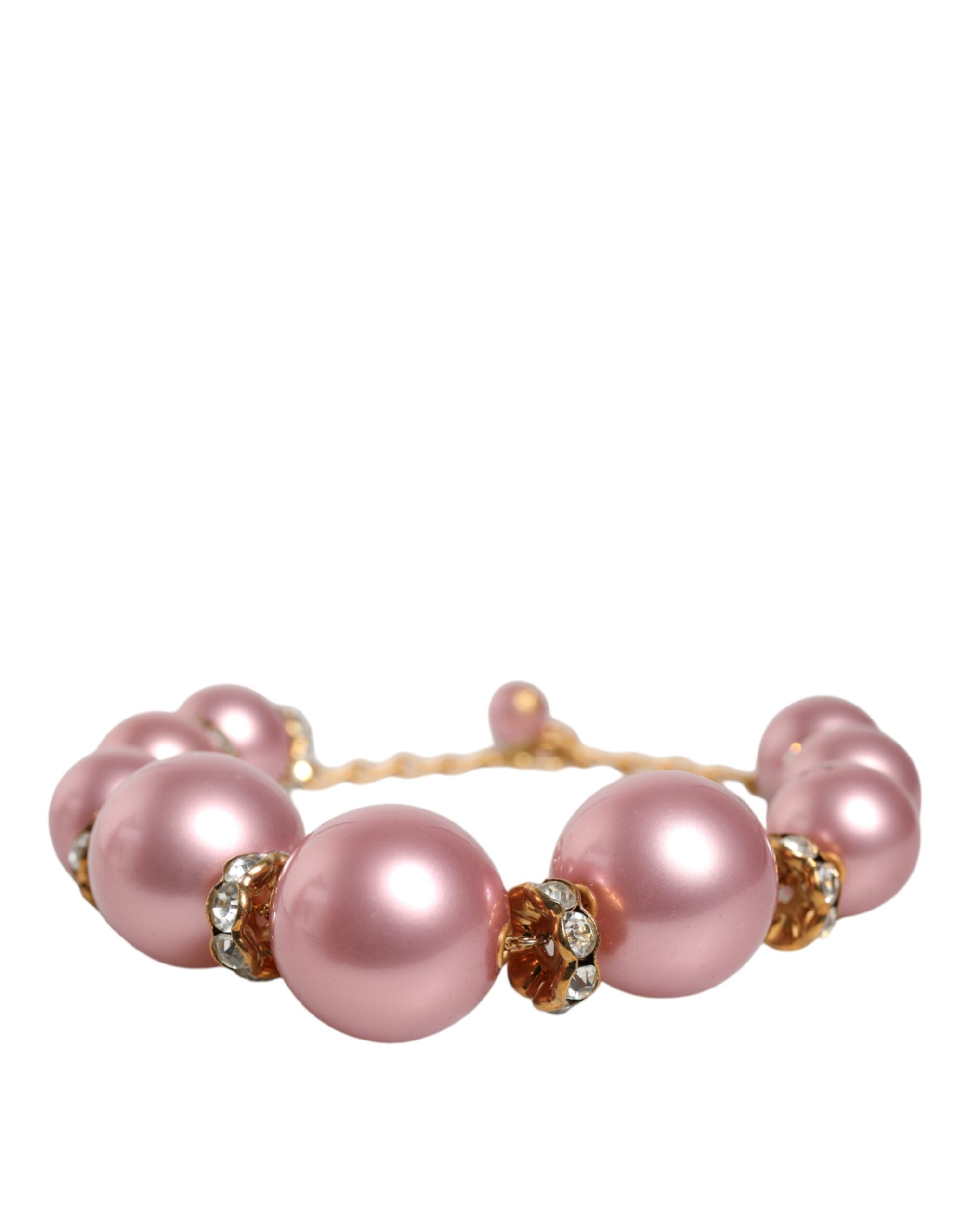 Dolce & Gabbana Maxi Faux Pearl Beads Crystals Chain Pink Gold Necklace Glam Steals