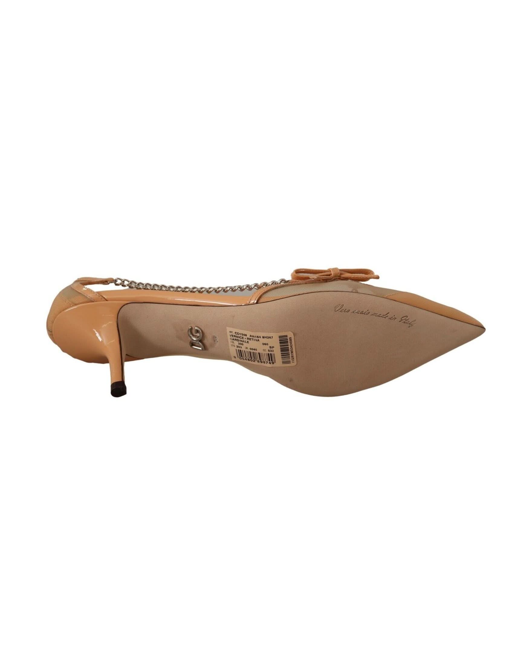 Dolce & Gabbana Mesh Peach Leather Chains Heels Heels