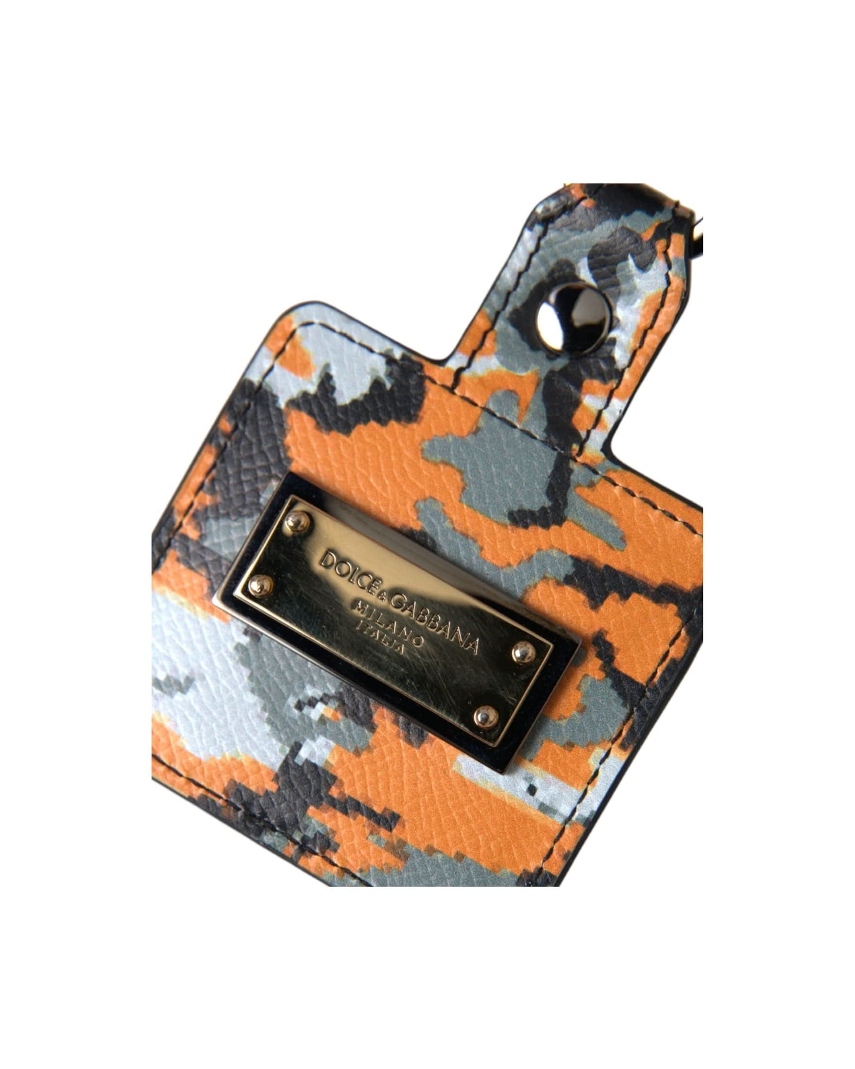 Dolce & Gabbana Multicolor Camouflage Print Leather Logo Metal Airpods Case Headphone & Headset Accessories