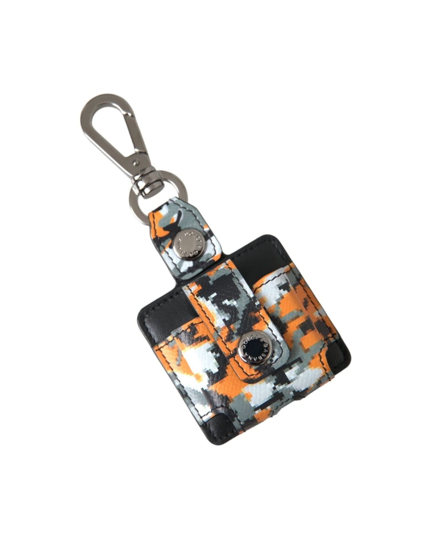 Dolce & Gabbana Multicolor Camouflage Print Leather Logo Metal Airpods Case Headphone & Headset Accessories