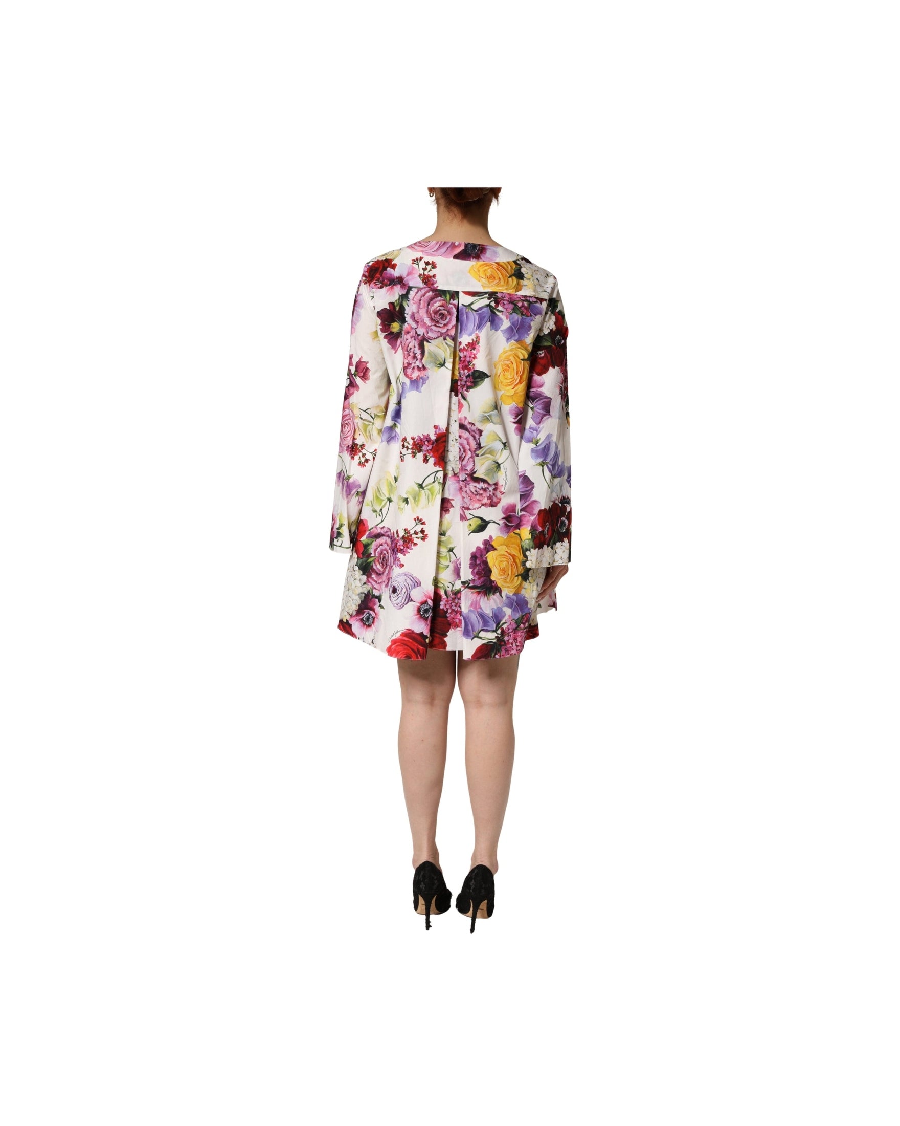 Dolce & Gabbana Multicolor Cotton Floral Longsleeves Midi Dress