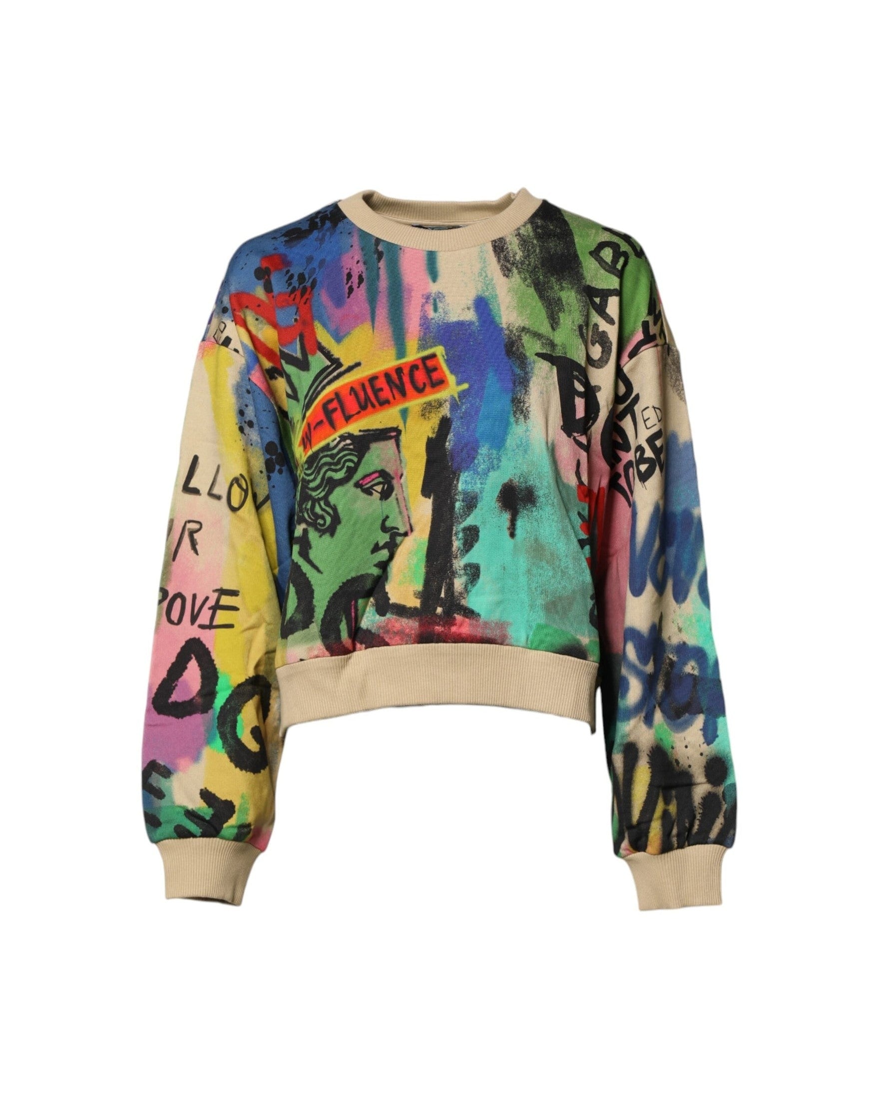 Dolce & Gabbana Multicolor Cotton Print Pullover Sweater Sweaters